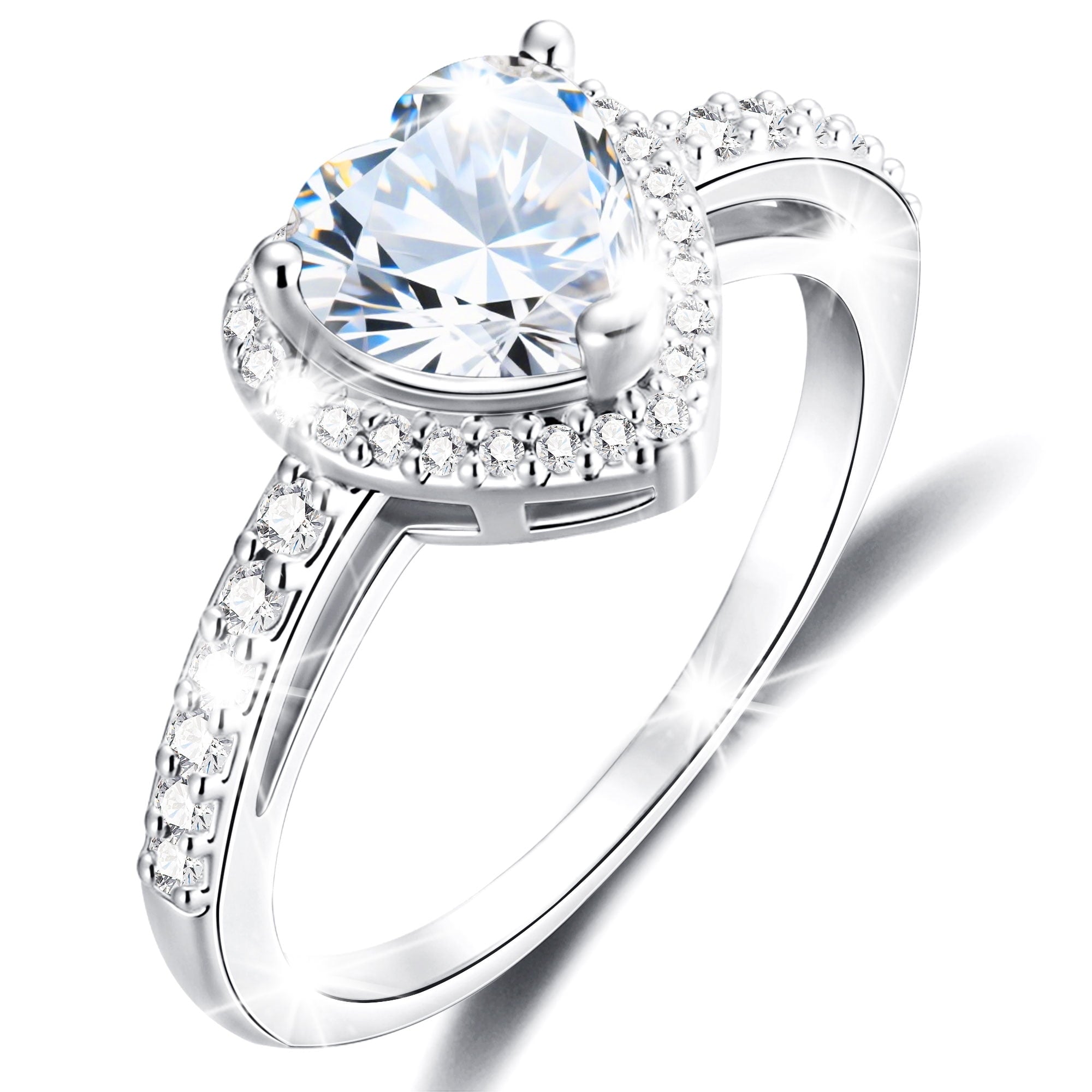 S925 Sterling Plated Heart Rings for Women Girls April Ring with CZ Eternity Band Wedding Easter Basket Stuffers Jewelry Gifts Teen Adults Kids