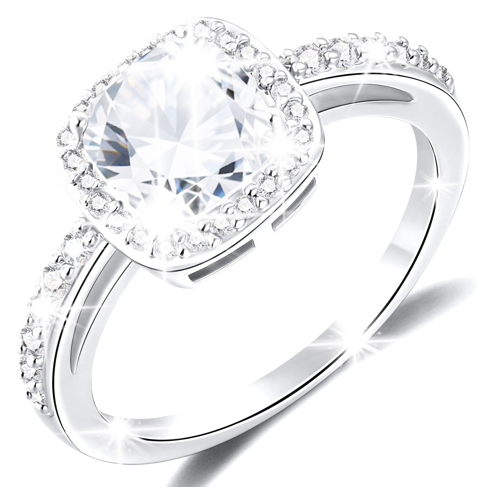 S925 Sterling Plated Rings for Women CZ Eternity Wedding Band Engagement Rings Valentines Day Jewelry Gifts Her Girlfriend Wife Female Adults Teen Ideas
