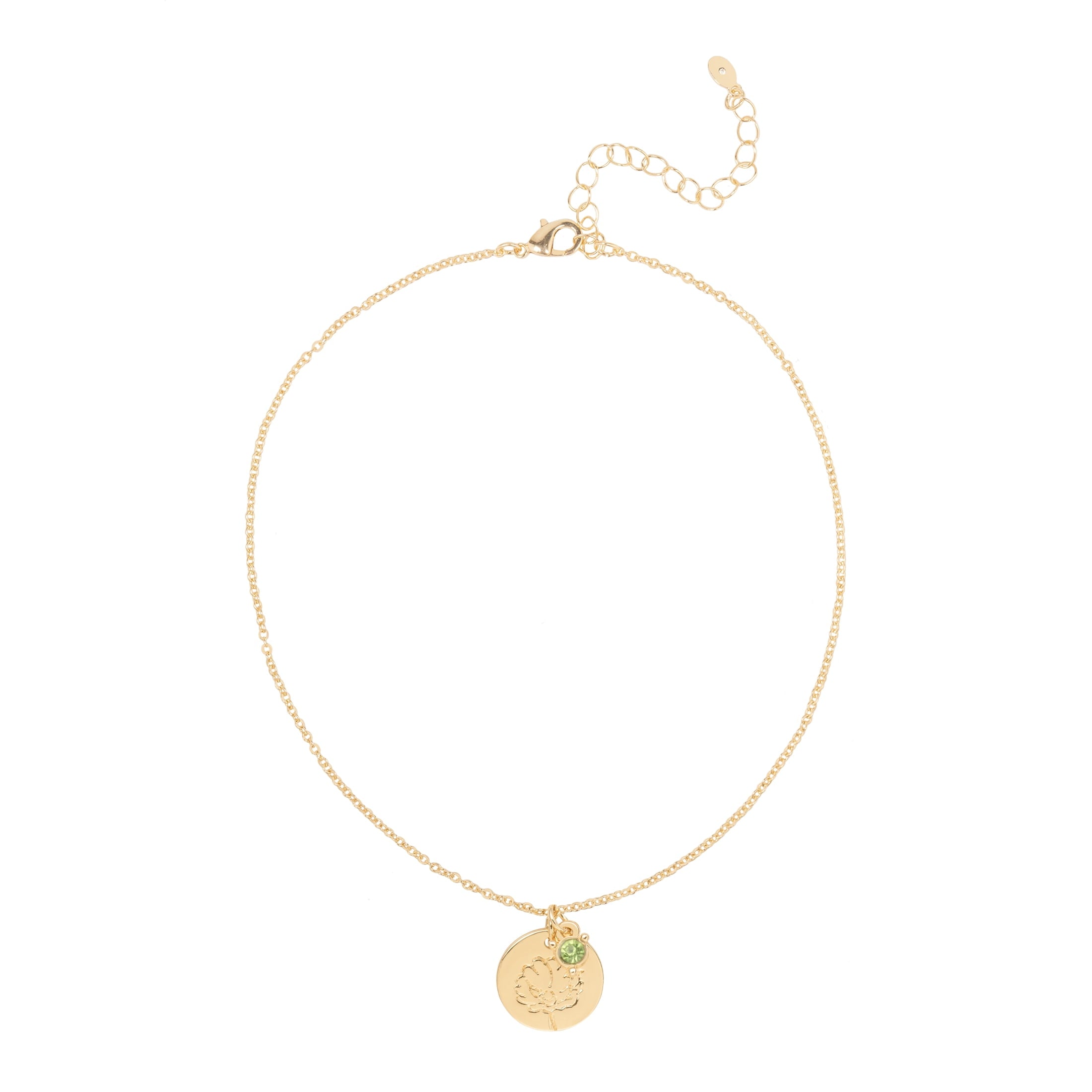 Women’s March Necklace, Tone Chain with Light Azure Stone &amp; Daffodil Flower