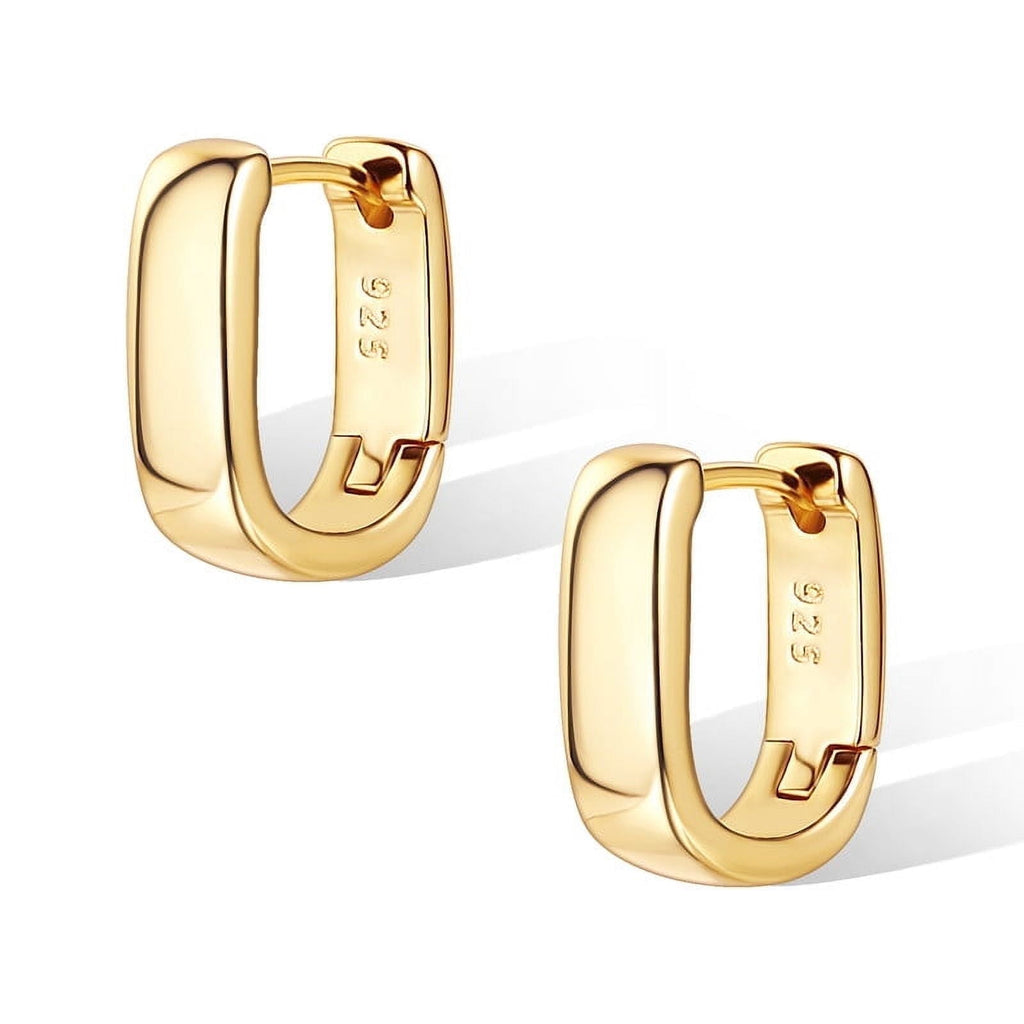 Chunky Huggie Earrings for Women 14K Plated Hypoallergenic Sterling Minimalist Hoops