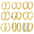14K Plated Hypoallergenic Small Hoop Earrings Set, Chunky Huggie Stackable Earrings for Women