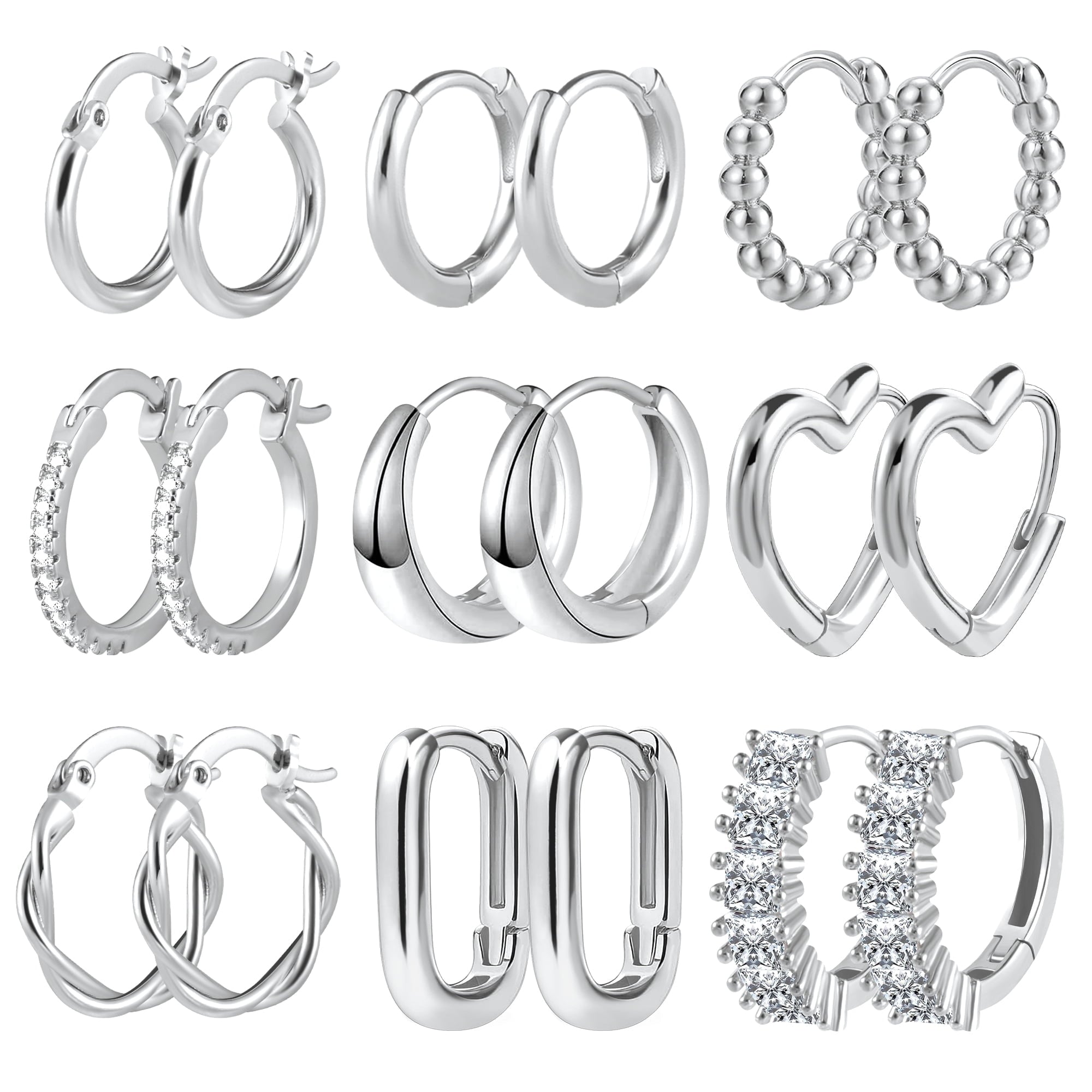 14K Plated Hypoallergenic Small Hoop Earrings Set, Chunky Huggie Stackable Earrings for Women