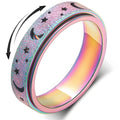 Anxiety Ring for Women Men, Anxiety Fidget Relief Spinner Rings Stainless Steel Worry Stress Relieve Ring Band Set for Anxiety Women Men，Anxiety Ring-Moon Star, Sandblasted Finished,Rainbow-Size6