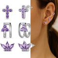 3 Pairs 925 Sterling Cross Earrings Set for Women, Flower Studs and Ear Cuffs Jewelry Set for Her