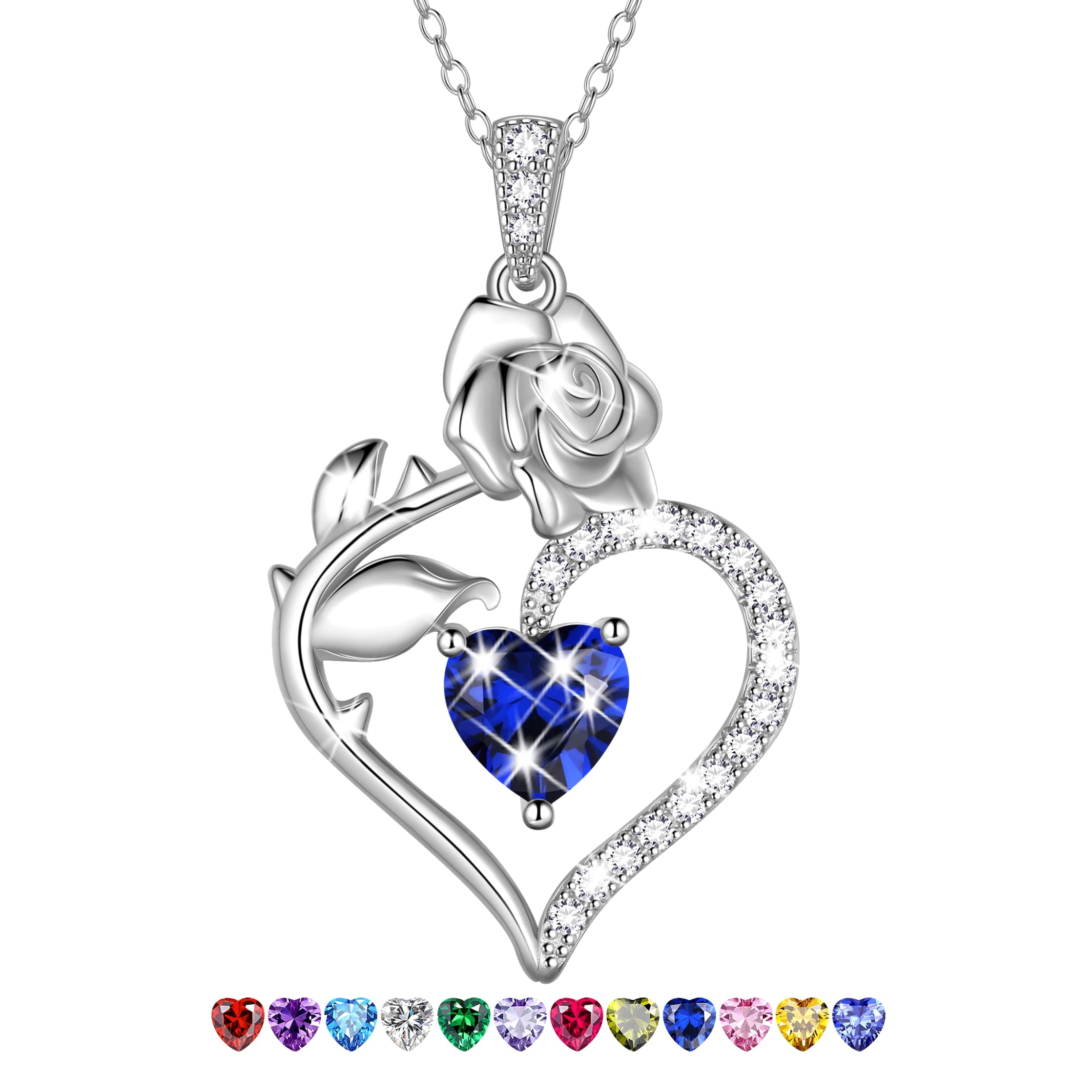 925 Sterling Necklace Rose Flower Heart Pendant Jewelry Valentines Gifts for Women Mom Wife/Lover
