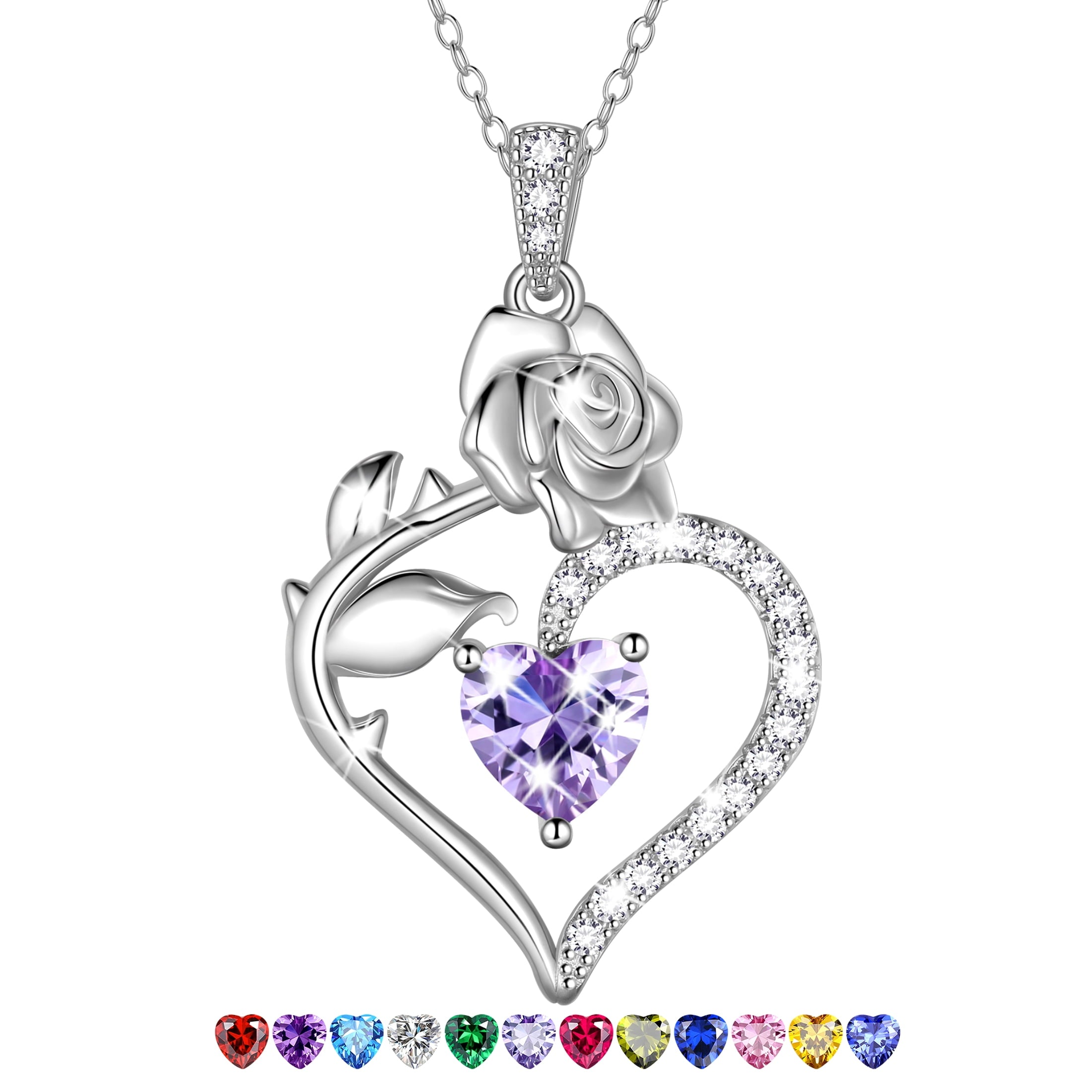925 Sterling Necklace Rose Flower Heart Pendant Jewelry Valentines Gifts for Women Mom Wife/Lover