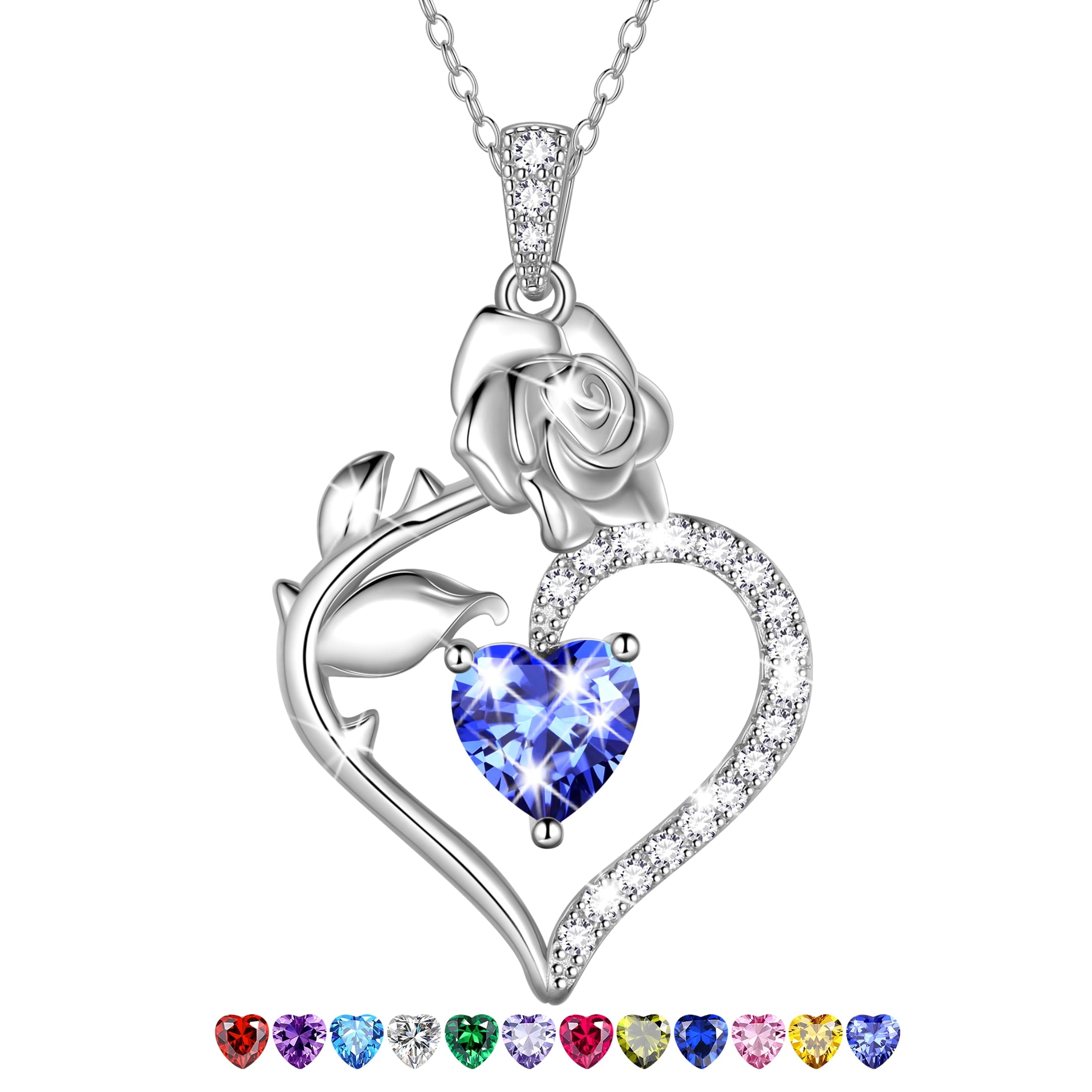 925 Sterling Necklace Rose Flower Heart Pendant Jewelry Valentines Gifts for Women Mom Wife/Lover