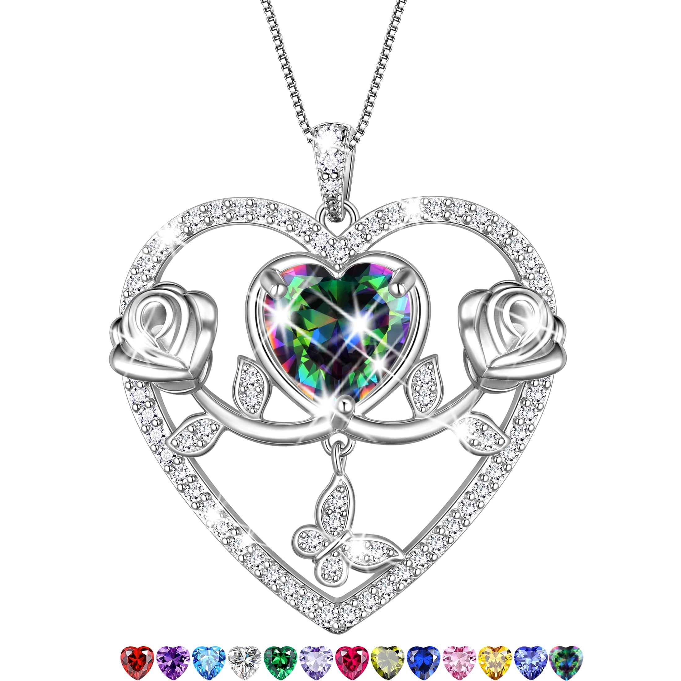925 Sterling Necklace Rose Flower Heart Pendant Jewelry Valentines Gifts for Women Mom Wife/Lover