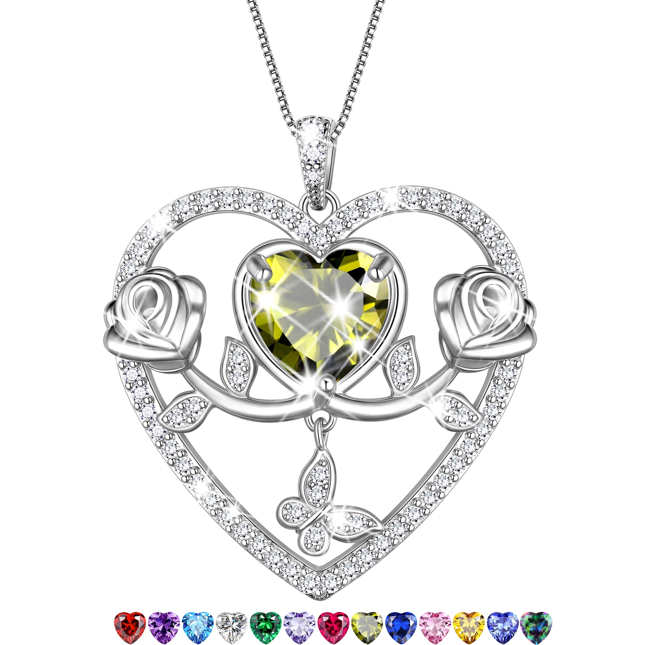 925 Sterling Necklace Rose Flower Heart Pendant Jewelry Valentines Gifts for Women Mom Wife/Lover