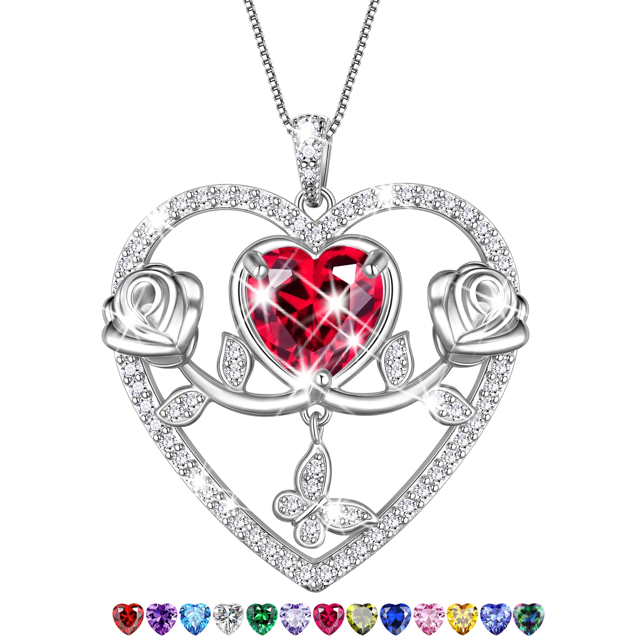 925 Sterling Necklace Rose Flower Heart Pendant Jewelry Valentines Gifts for Women Mom Wife/Lover