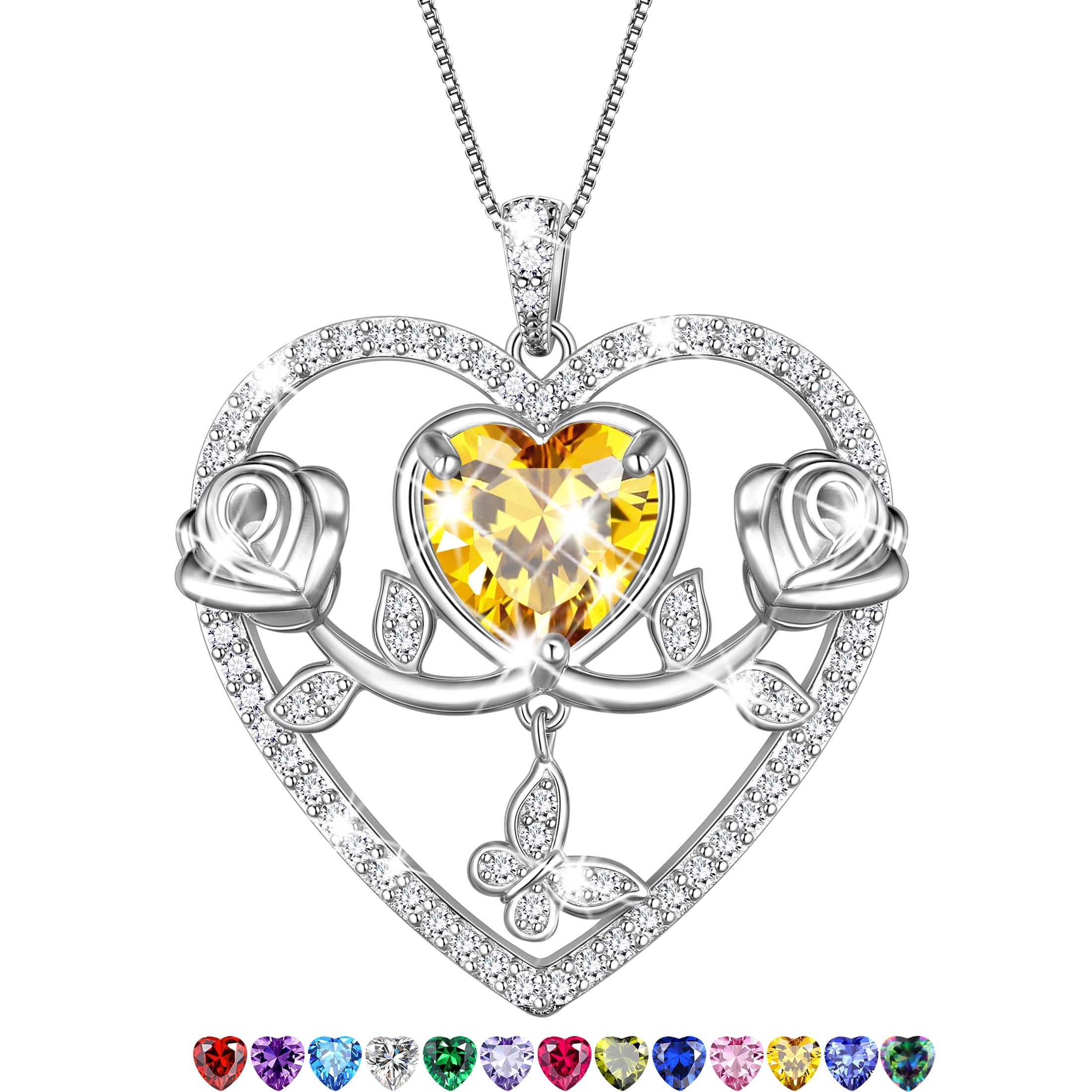 925 Sterling Necklace Rose Flower Heart Pendant Jewelry Valentines Gifts for Women Mom Wife/Lover