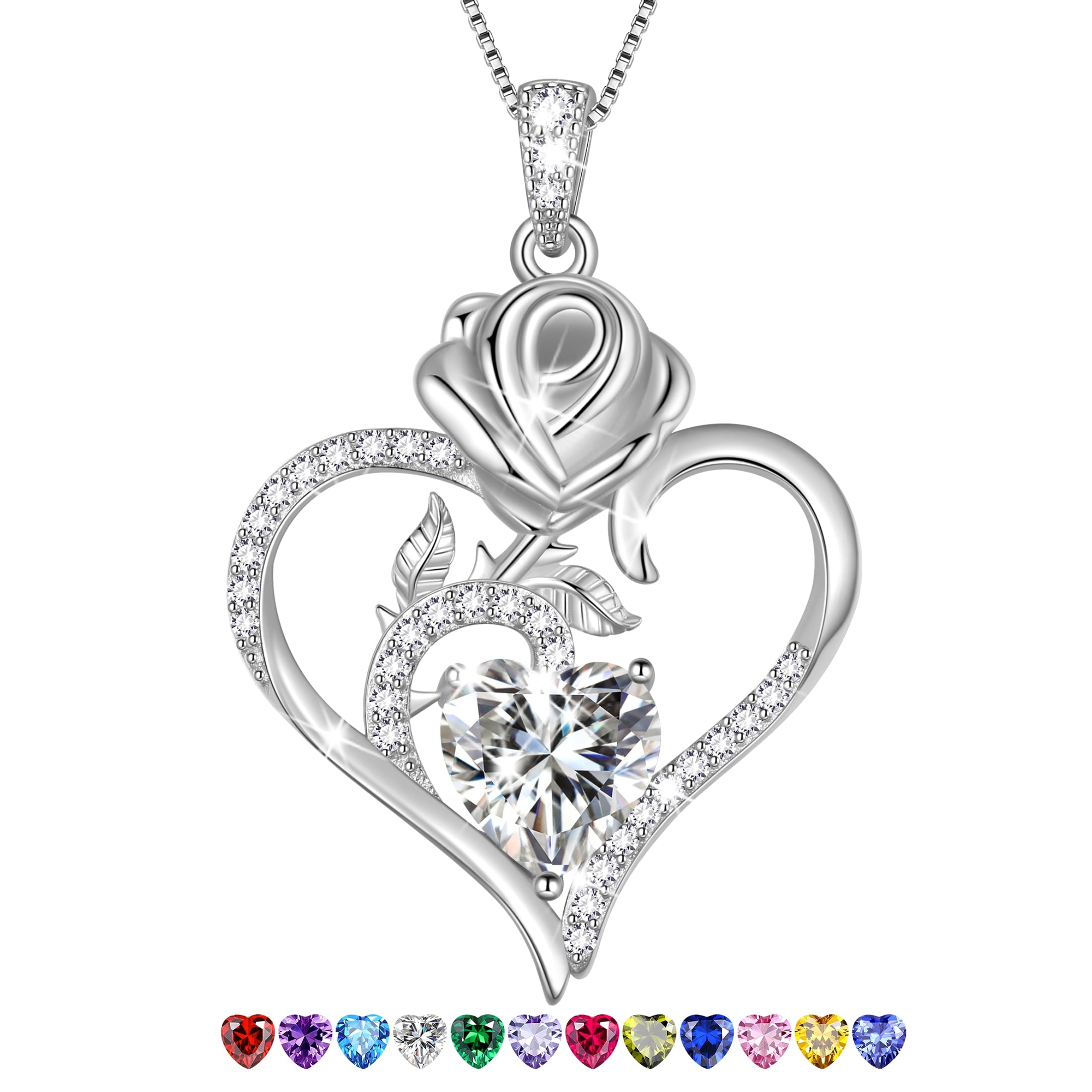 925 Sterling Necklace Rose Flower Heart Pendant Jewelry Valentines Gifts for Women Mom Wife/Lover