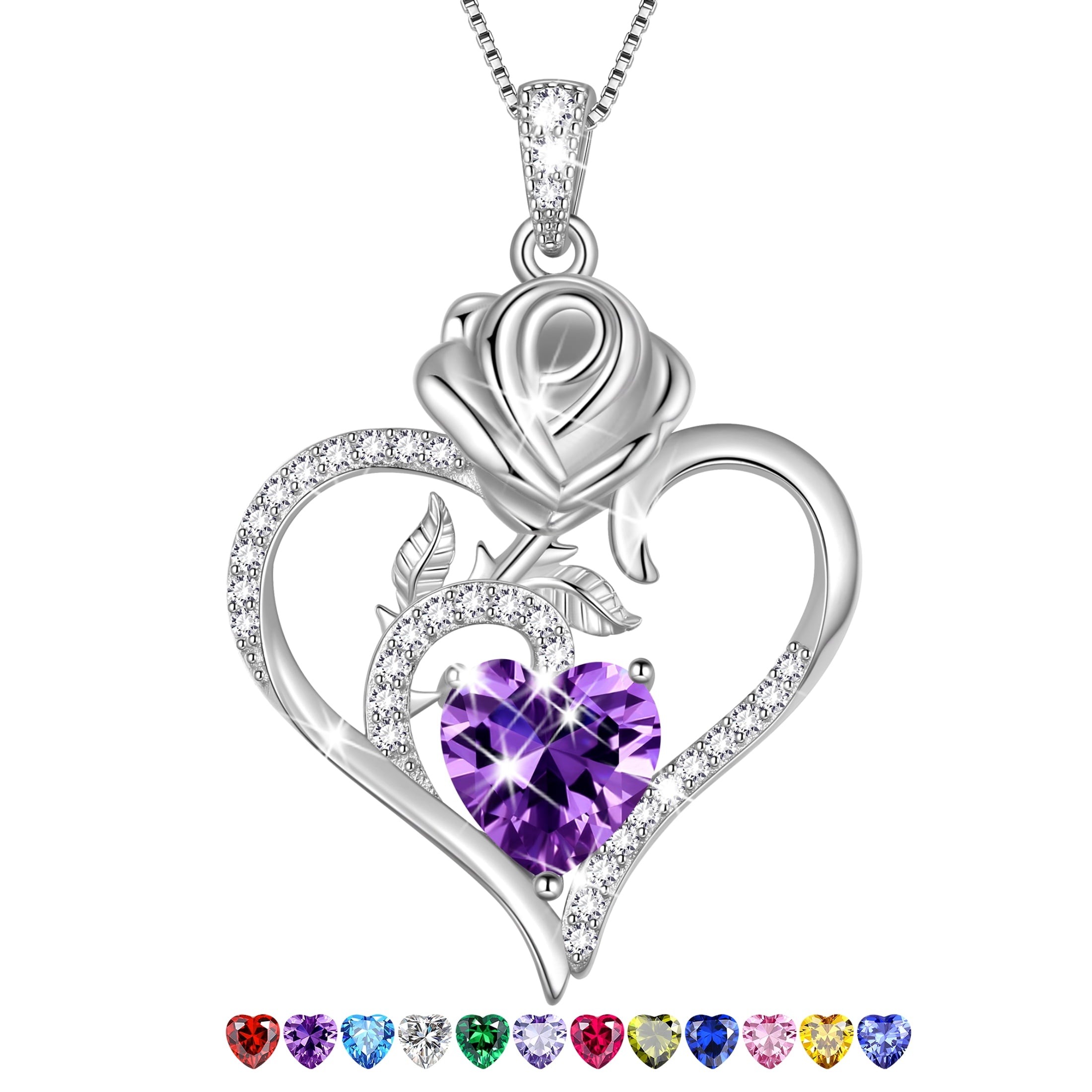 925 Sterling Necklace Rose Flower Heart Pendant Jewelry Valentines Gifts for Women Mom Wife/Lover