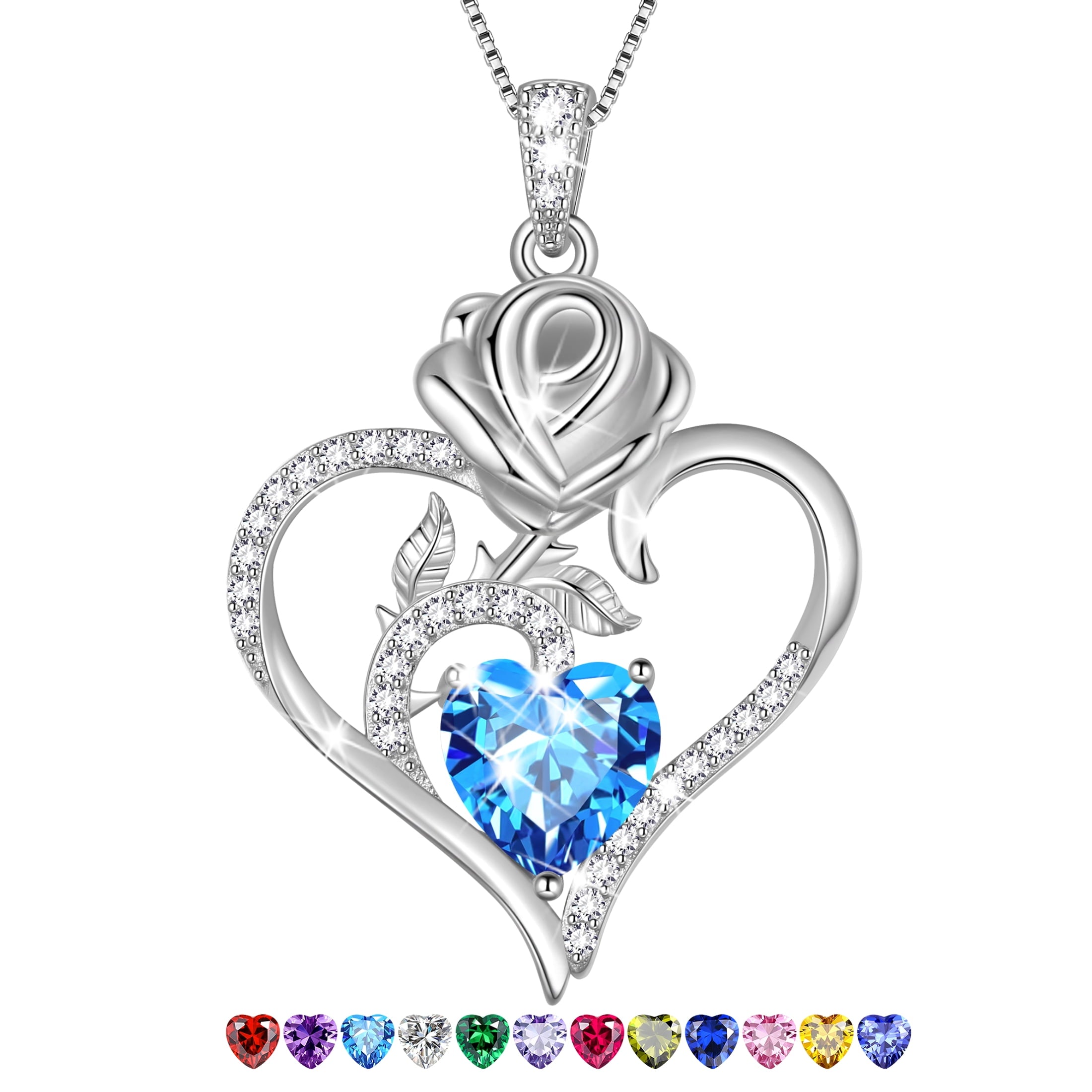 925 Sterling Necklace Rose Flower Heart Pendant Jewelry Valentines Gifts for Women Mom Wife/Lover