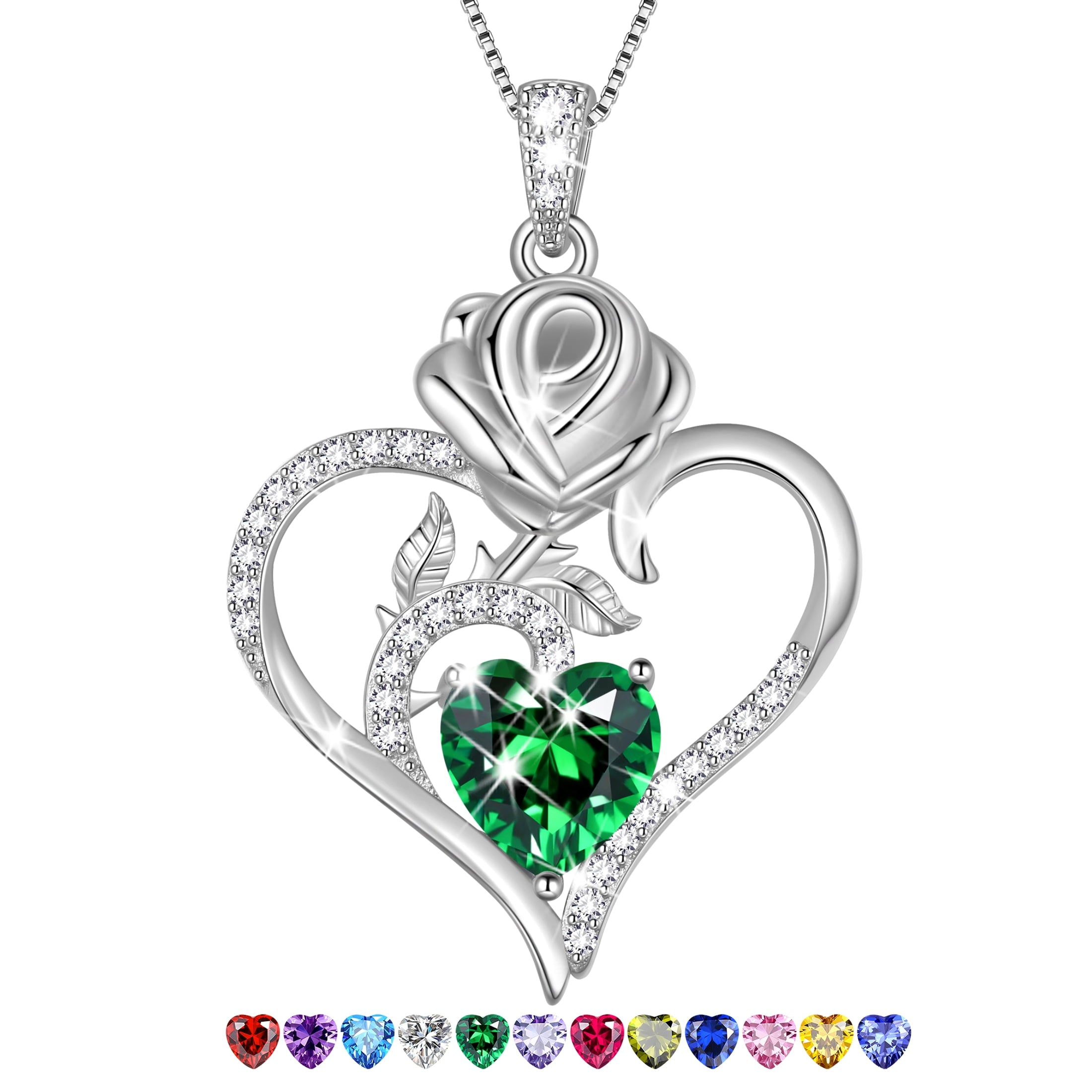 925 Sterling Necklace Rose Flower Heart Pendant Jewelry Valentines Gifts for Women Mom Wife/Lover