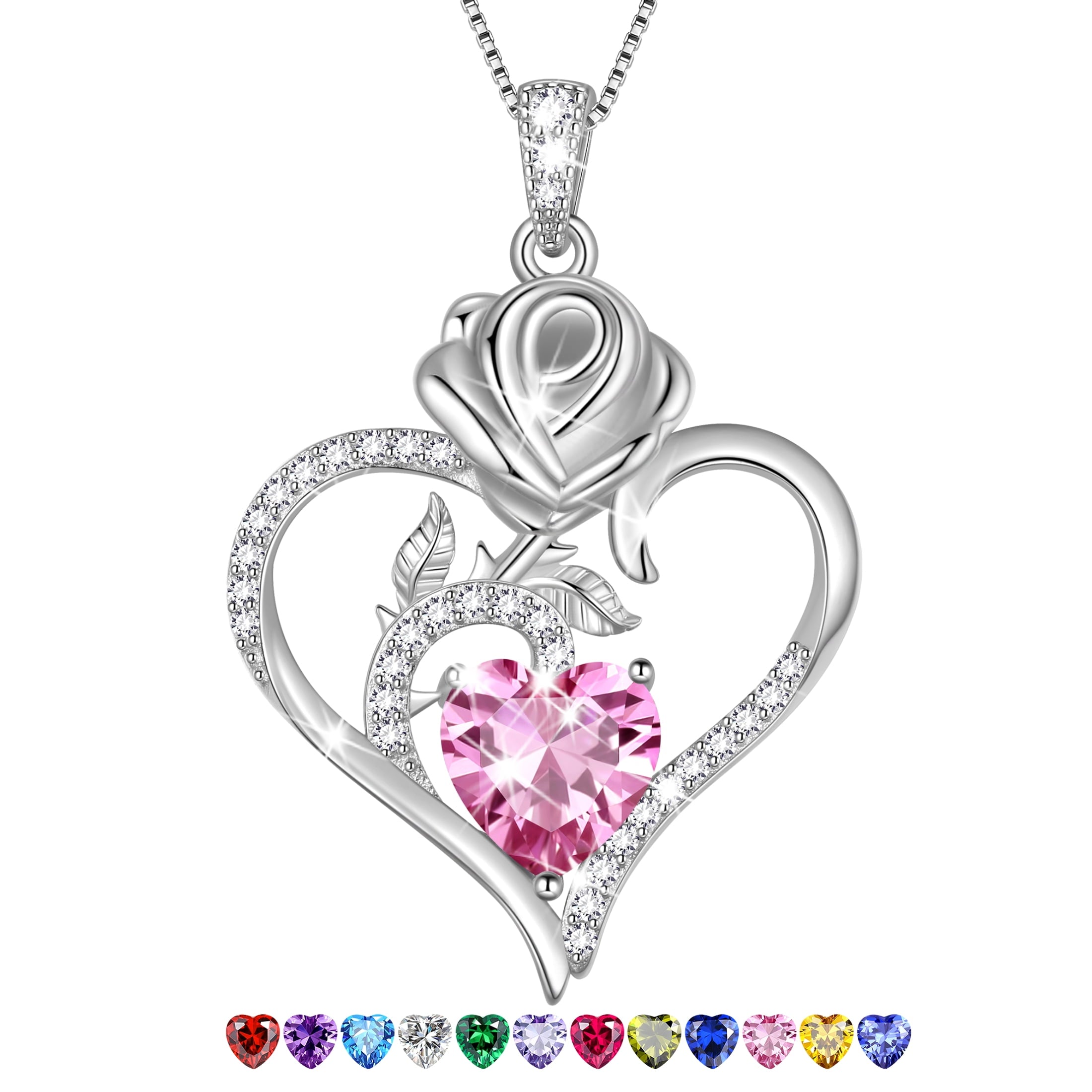 925 Sterling Necklace Rose Flower Heart Pendant Jewelry Valentines Gifts for Women Mom Wife/Lover