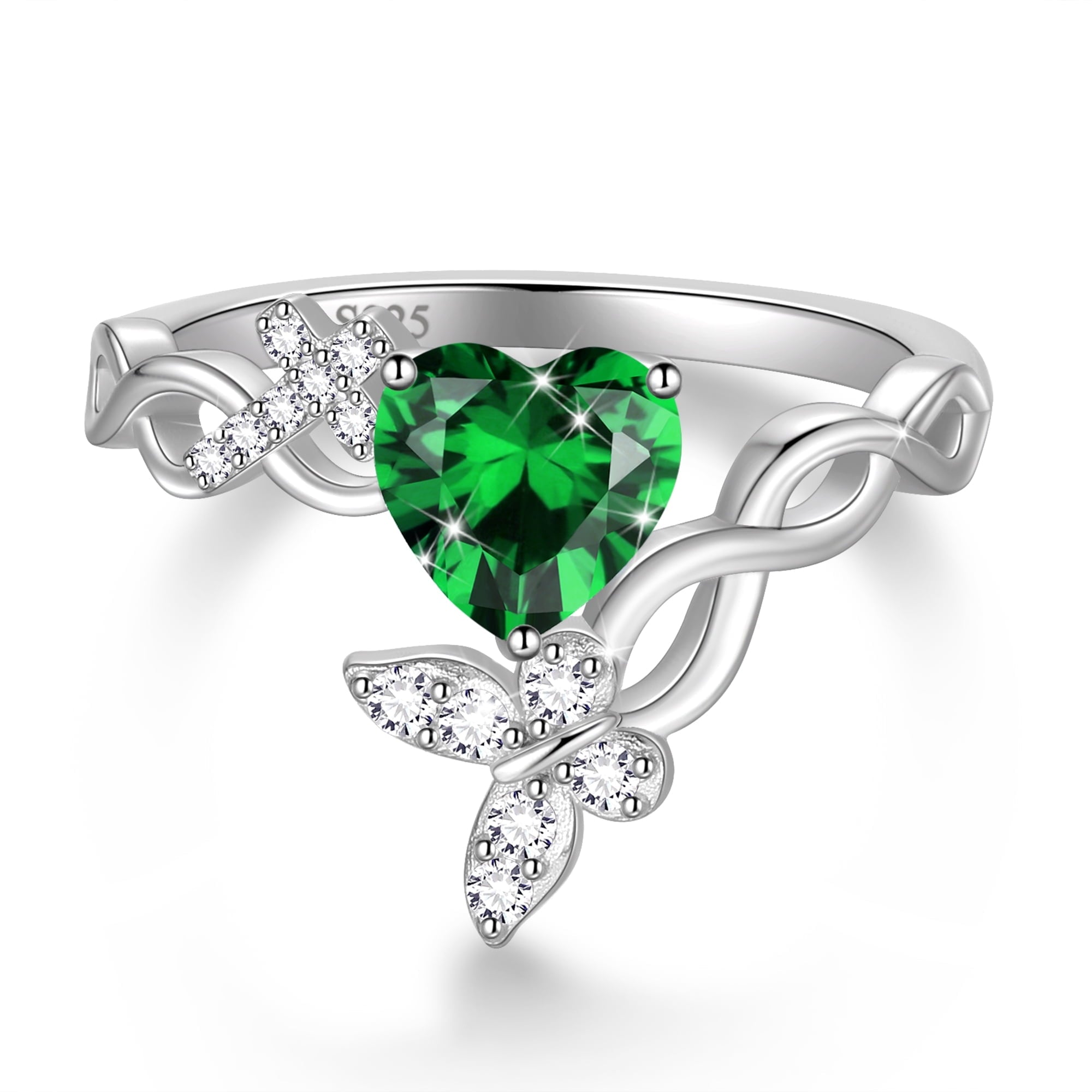 Heart Halo Ring,Butterfly 925 Sterling Adjustable Open Band Rings Valentines Jewelry Gifts for Women Mom-March