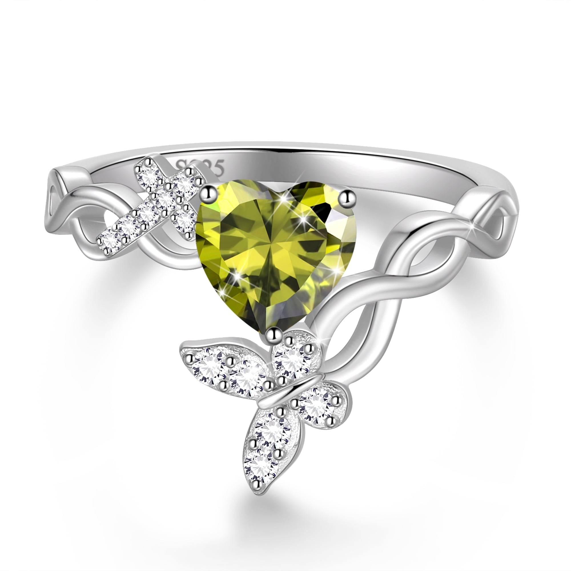Heart Halo Ring,Butterfly 925 Sterling Adjustable Open Band Rings Valentines Jewelry Gifts for Women Mom-March