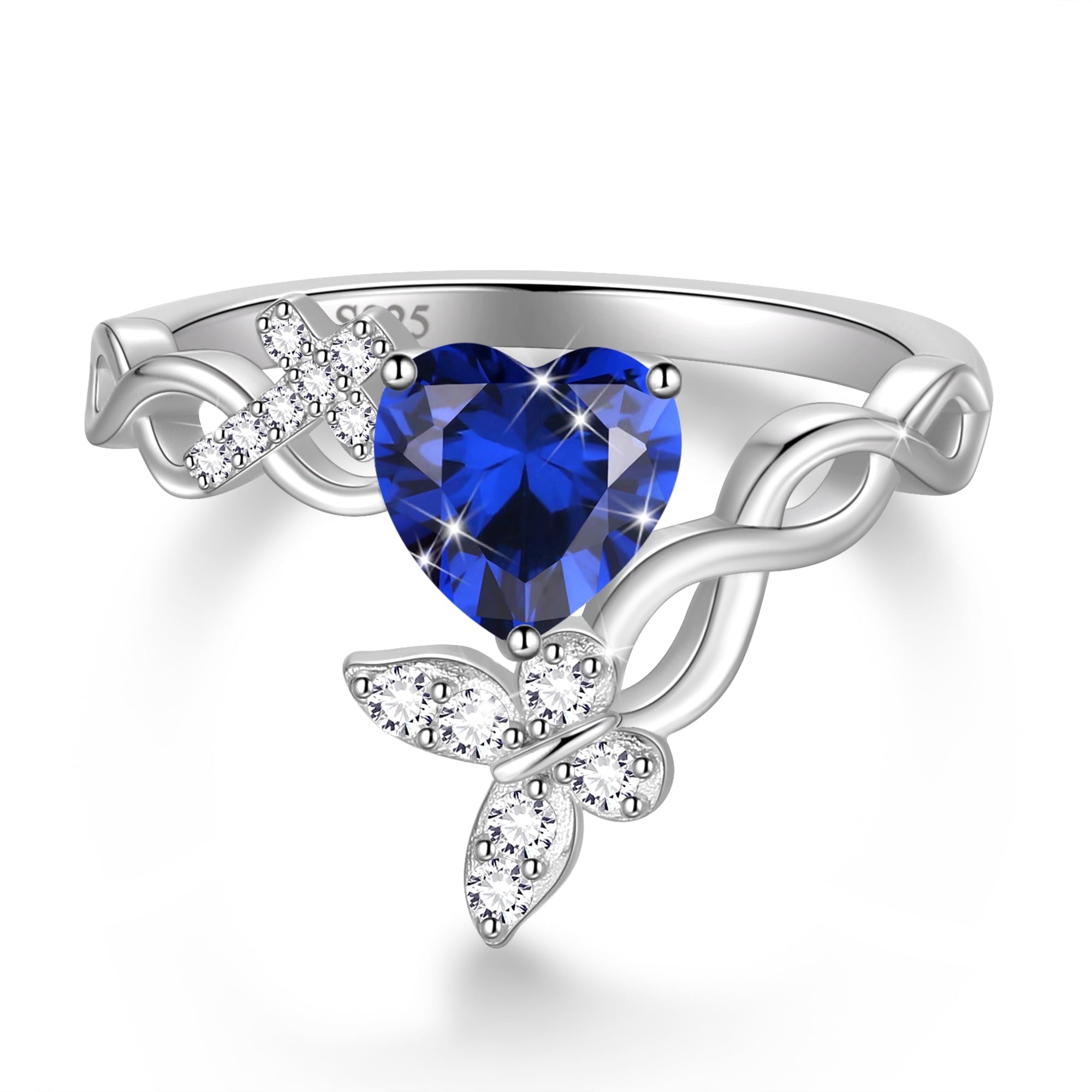 Heart Halo Ring,Butterfly 925 Sterling Adjustable Open Band Rings Valentines Jewelry Gifts for Women Mom-March