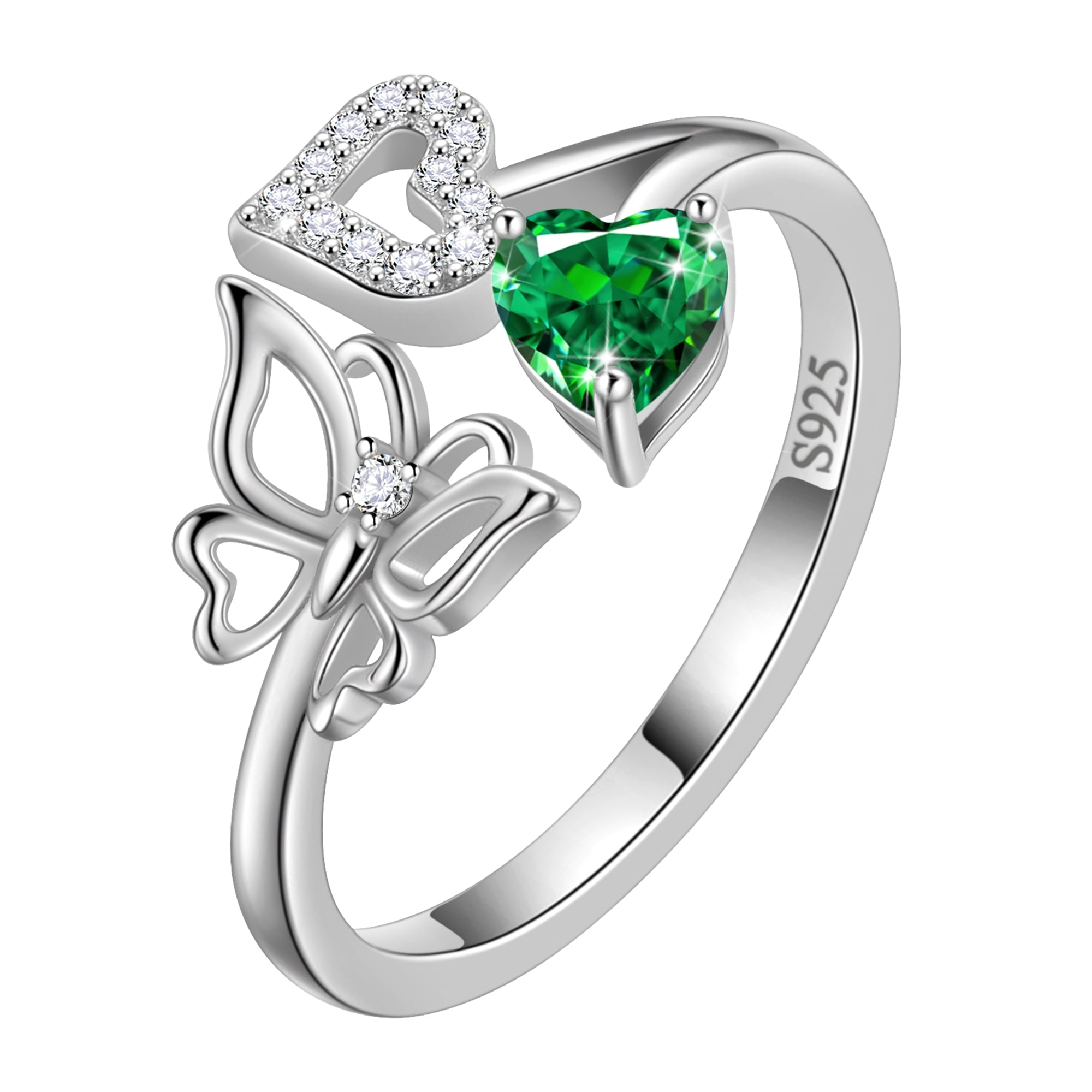 Rose Heart Ring,925 Sterling Adjustable Open Heart Rings Jewelry Gifts for Women Mom -December