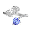 Rose Heart Ring,925 Sterling Adjustable Open Heart Rings Jewelry Gifts for Women Mom -December