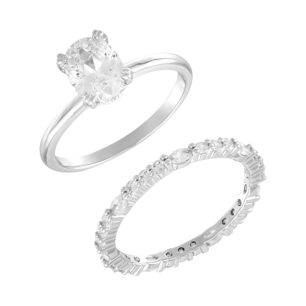 Believe in Women's size 8 Fine Plate Oval Bridal Ring Set with CZ Stones