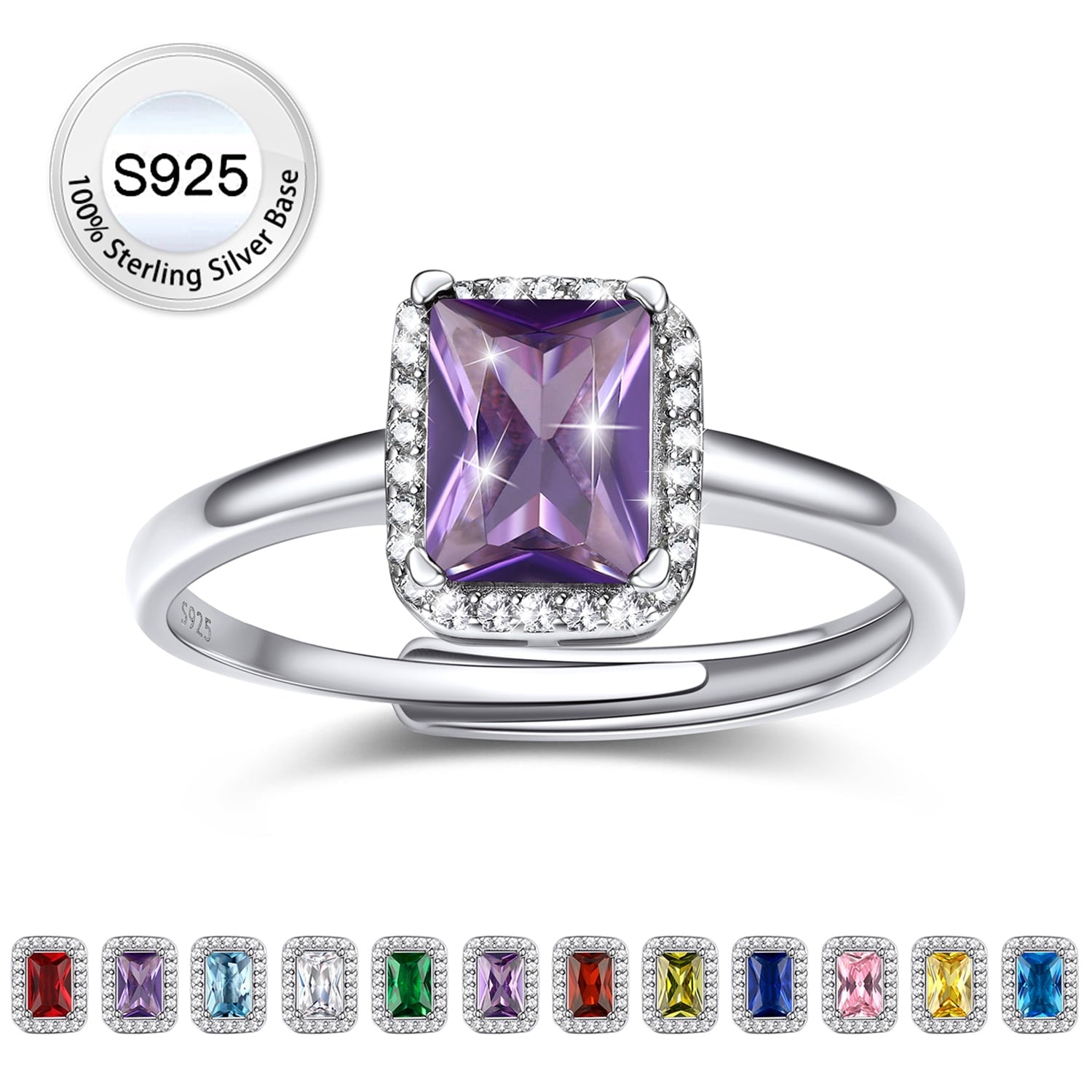 S925 Sterling Heart Rings for Women Sparkle Open Band Ring July Created Ruby Rings Size 6-12