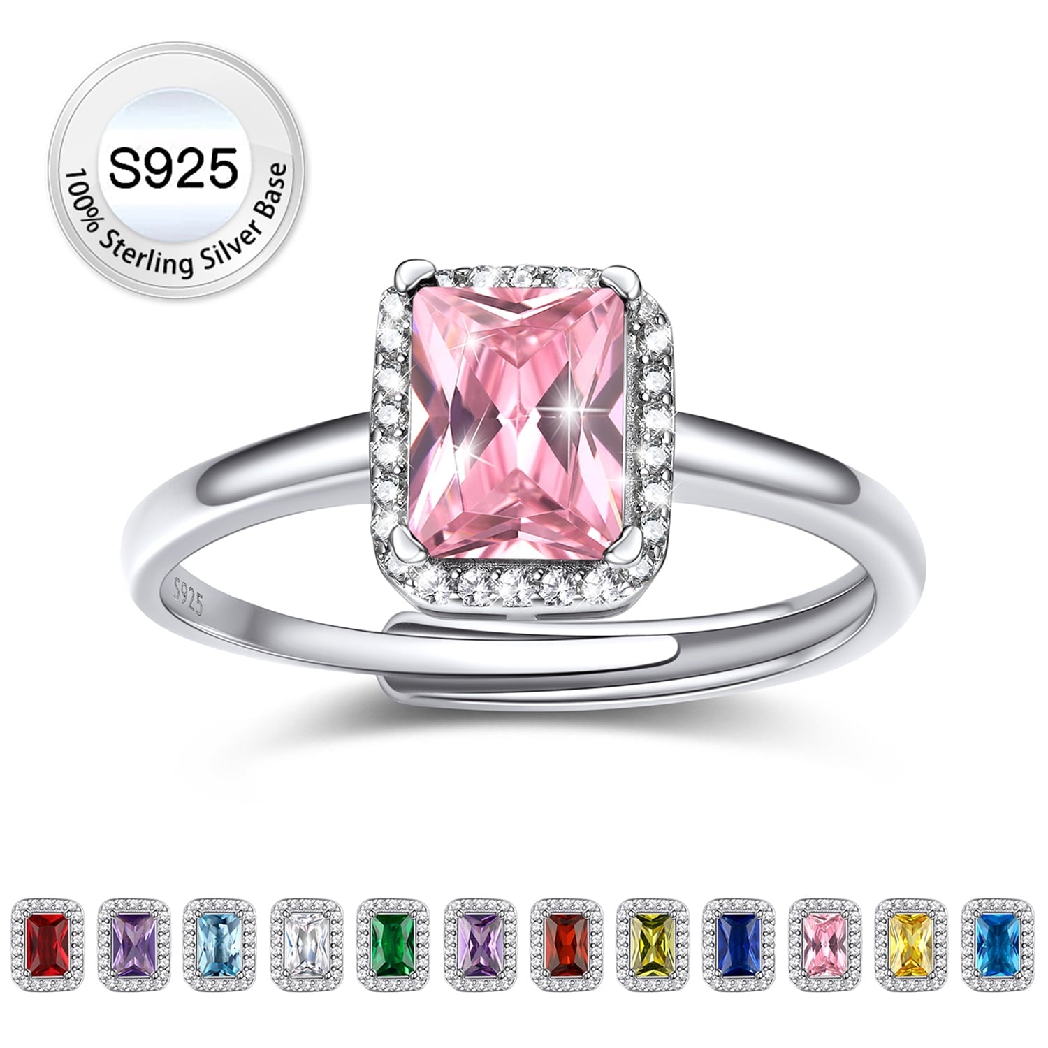 S925 Sterling Heart Rings for Women Sparkle Open Band Ring July Created Ruby Rings Size 6-12