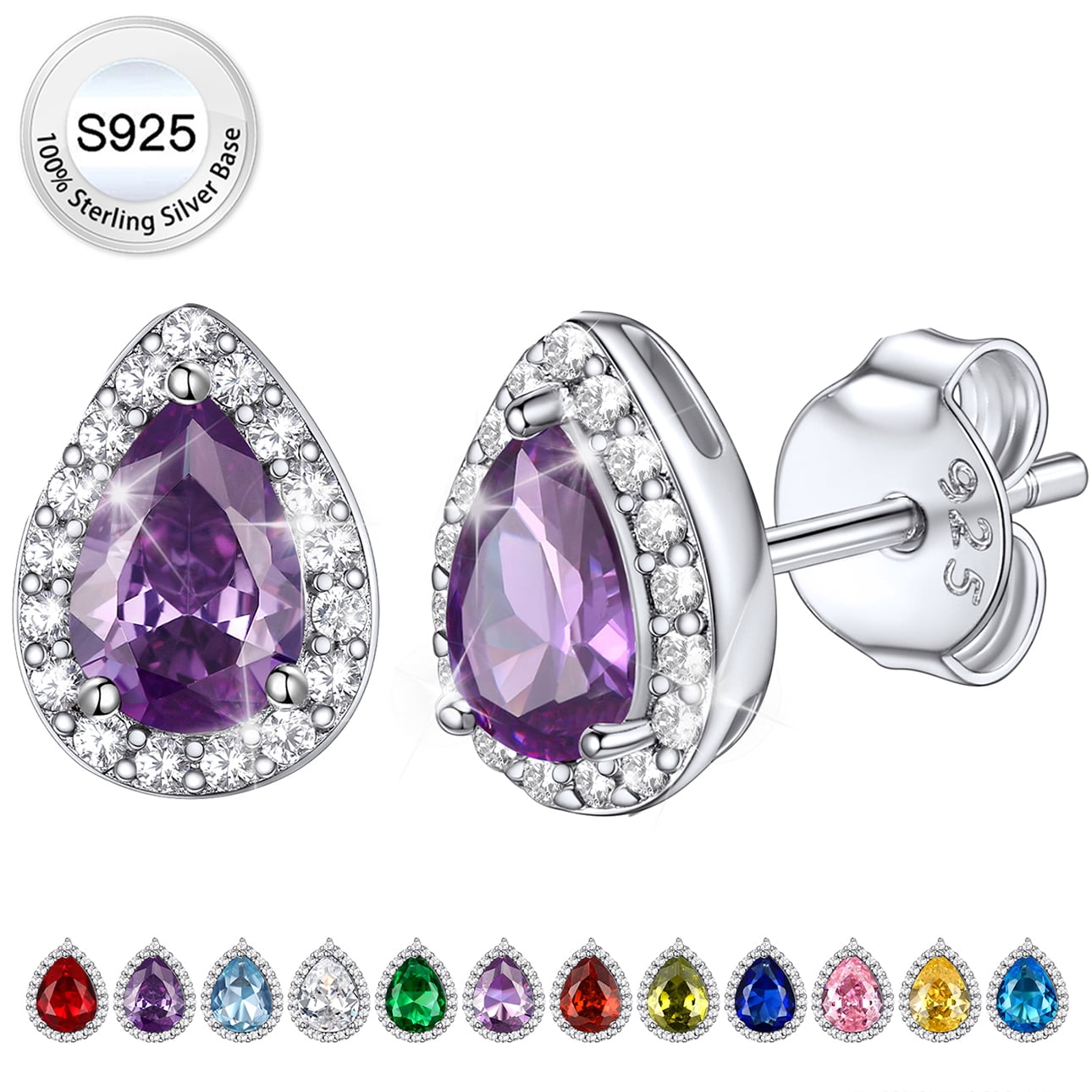 S925 Sterling Earrings Created Pink Tourmaline Stud Earrings October Round Jewelry Gifts for Valentines Day