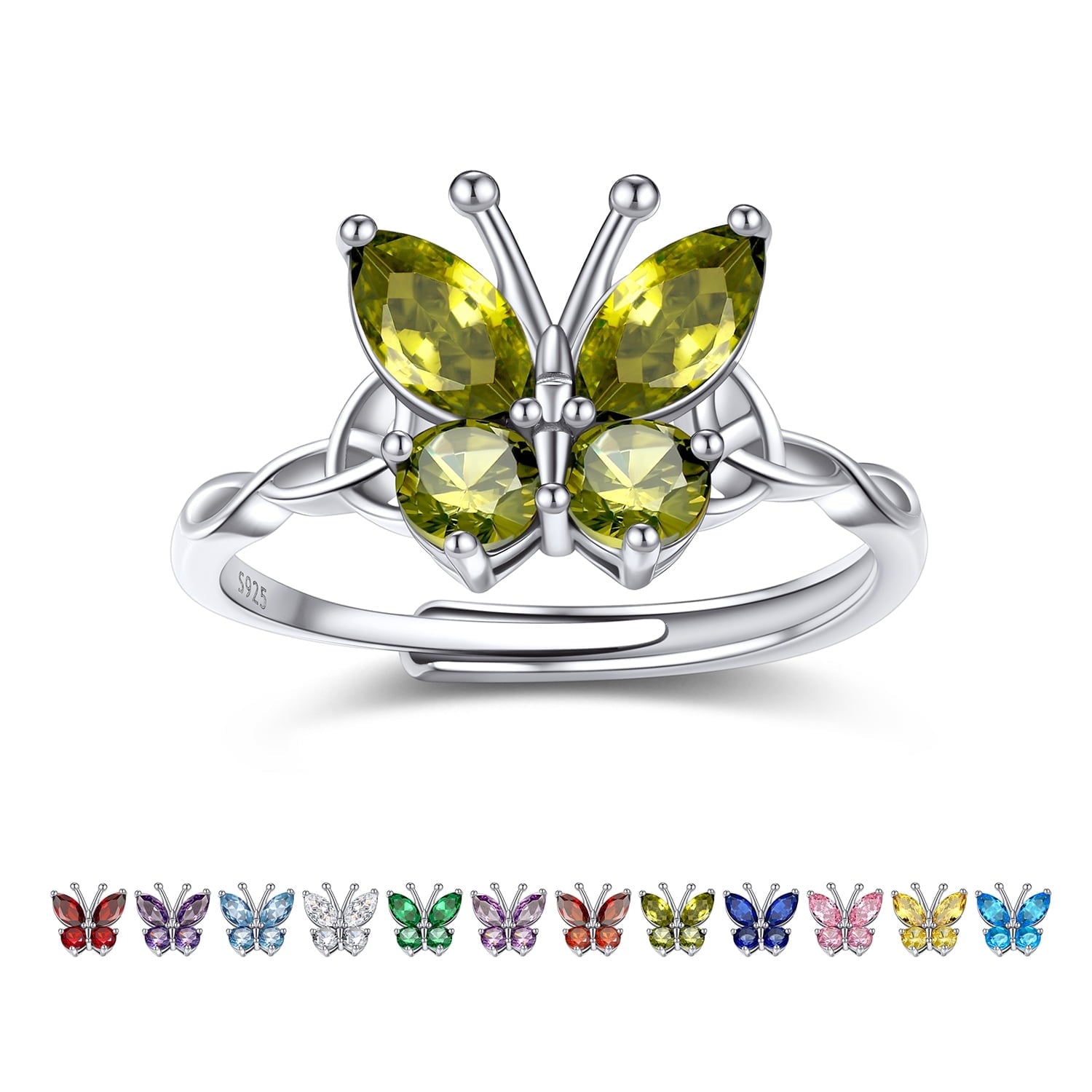 925 Sterling Butterfly Rings, July Ruby Adjustable Open Band Ring Jewelry Valentines Day