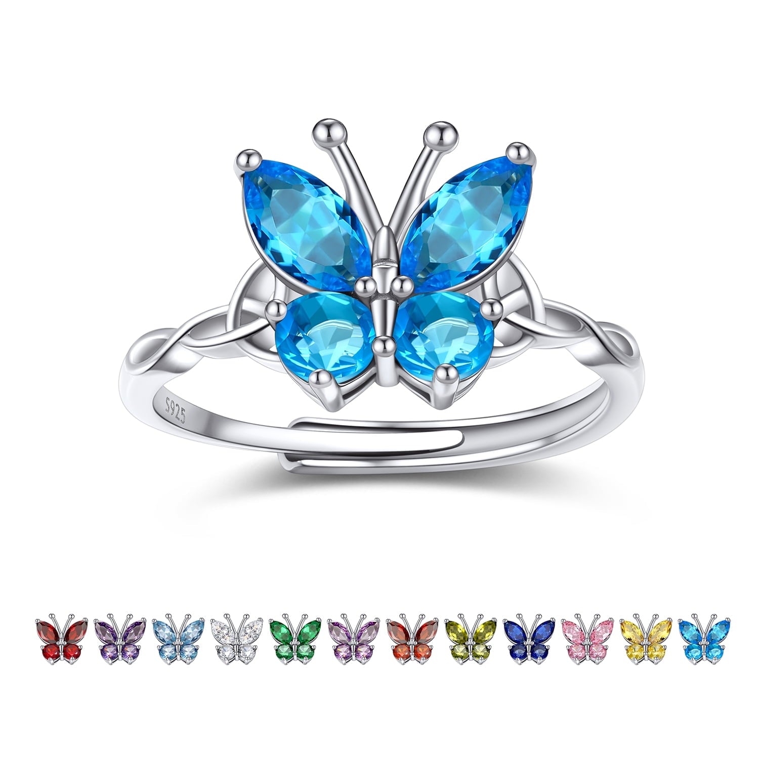 925 Sterling Butterfly Rings, July Ruby Adjustable Open Band Ring Jewelry Valentines Day