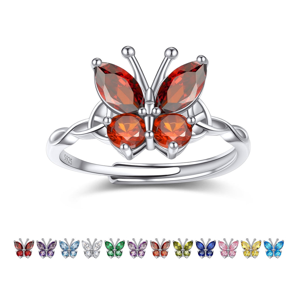925 Sterling Butterfly Rings, July Ruby Adjustable Open Band Ring Jewelry Valentines Day