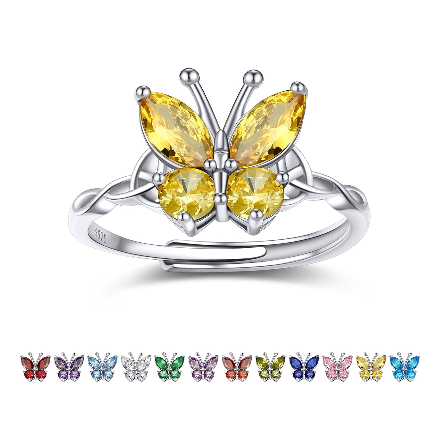 925 Sterling Butterfly Rings, July Ruby Adjustable Open Band Ring Jewelry Valentines Day