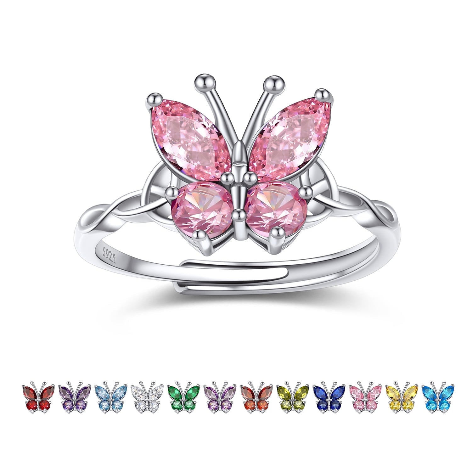 925 Sterling Butterfly Rings, July Ruby Adjustable Open Band Ring Jewelry Valentines Day
