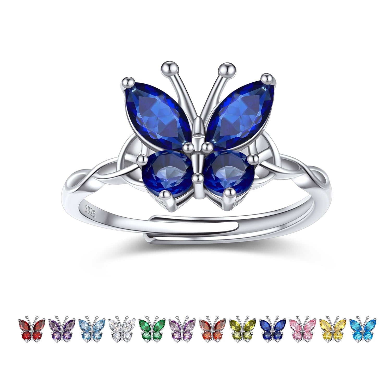 925 Sterling Butterfly Rings, July Ruby Adjustable Open Band Ring Jewelry Valentines Day