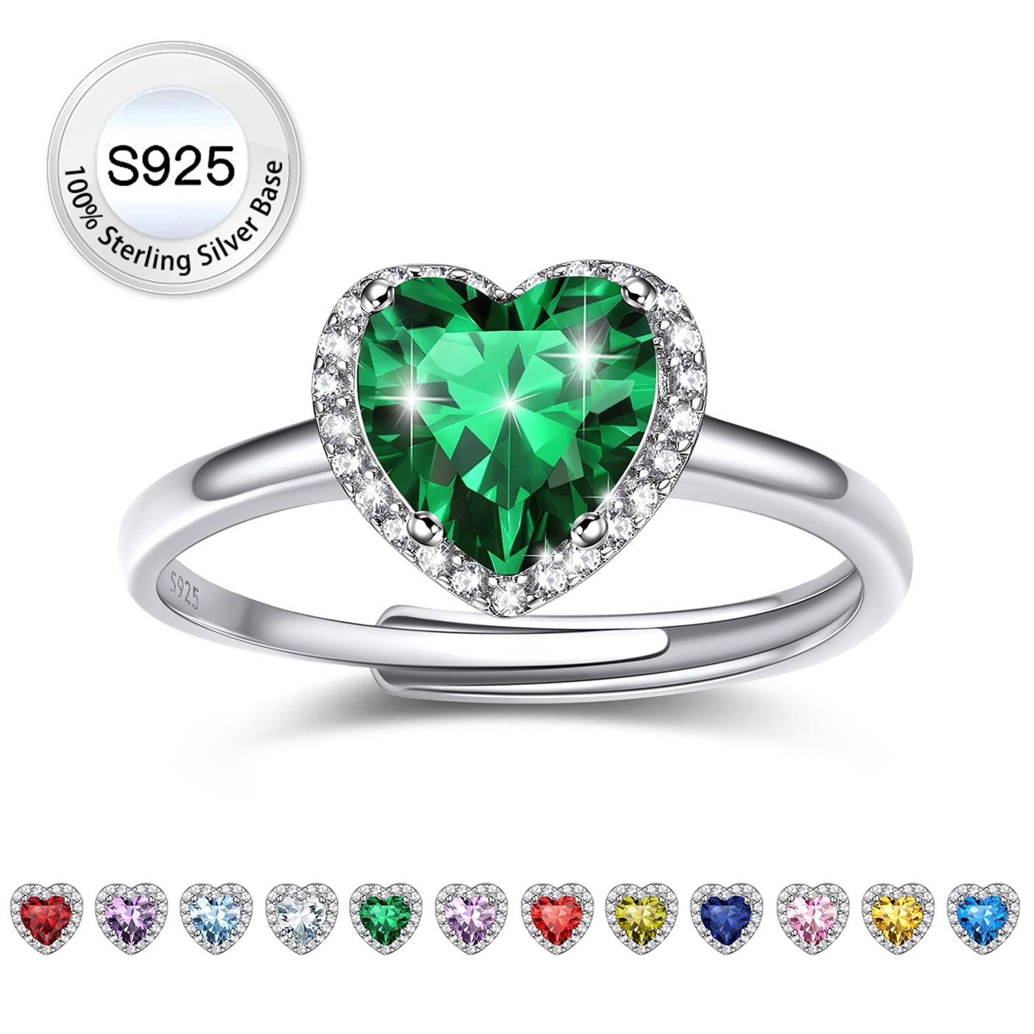 S925 Sterling Heart Rings for Women Sparkle Open Band Ring July Created Ruby Rings Size 6-12