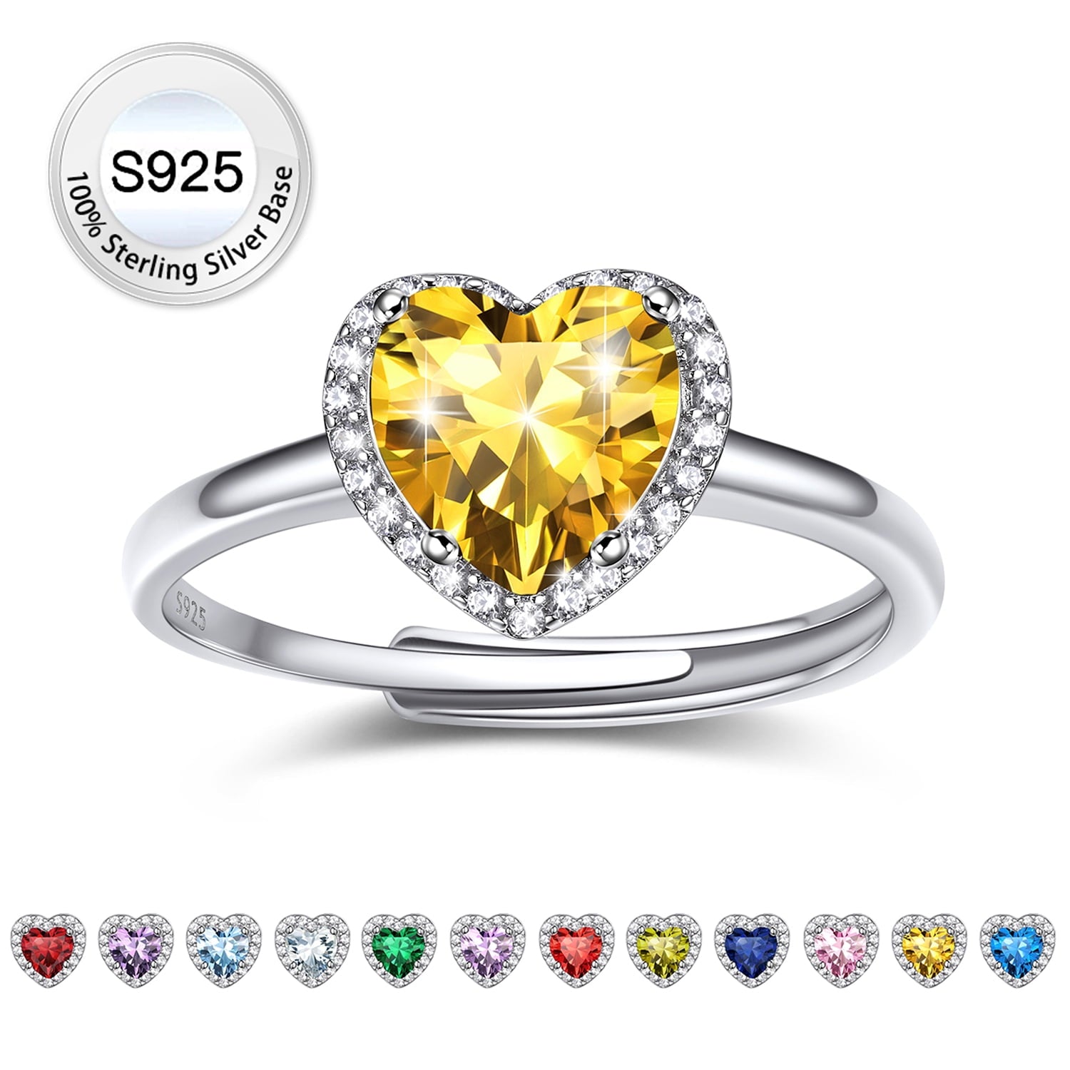 S925 Sterling Heart Rings for Women Sparkle Open Band Ring July Created Ruby Rings Size 6-12