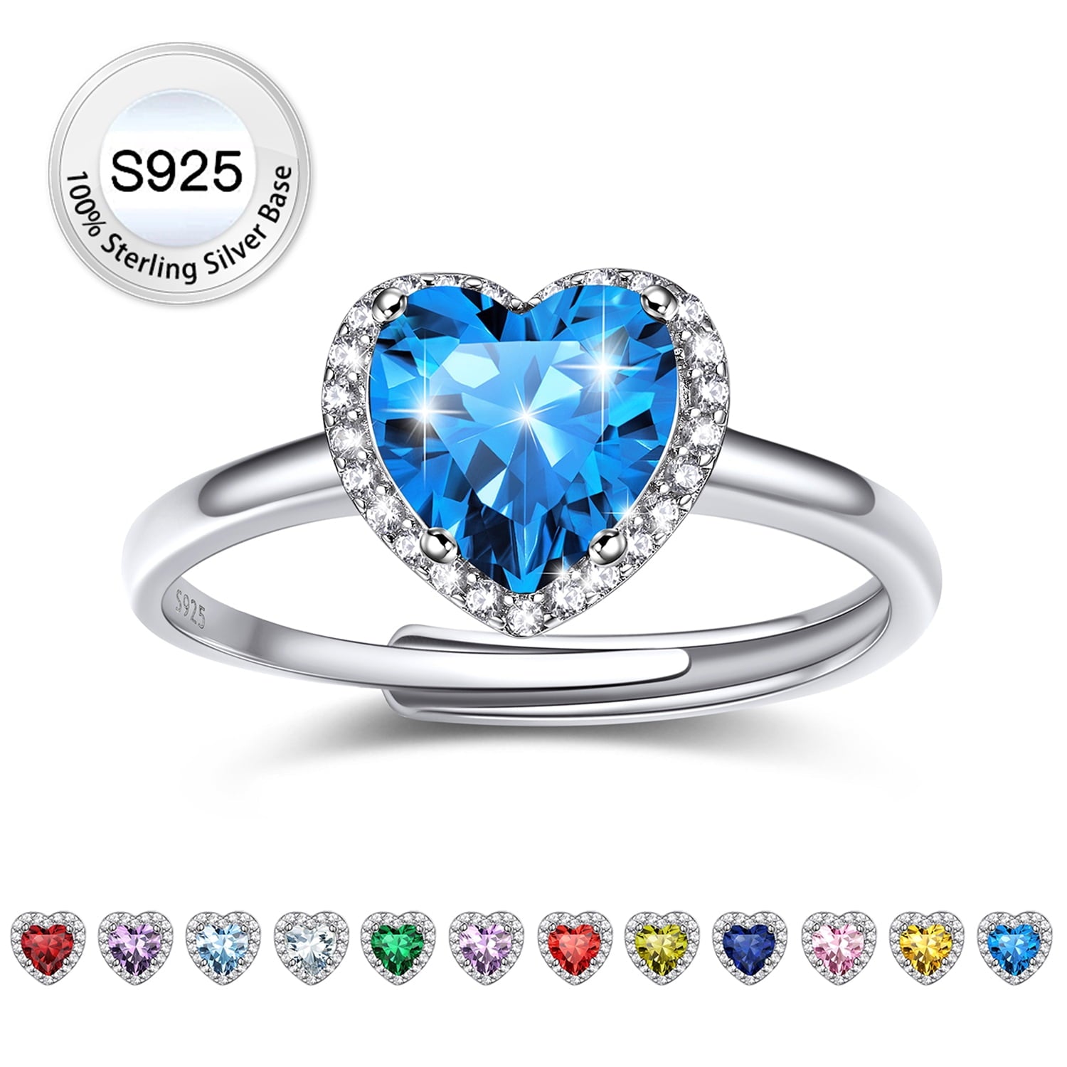 S925 Sterling Heart Rings for Women Sparkle Open Band Ring July Created Ruby Rings Size 6-12