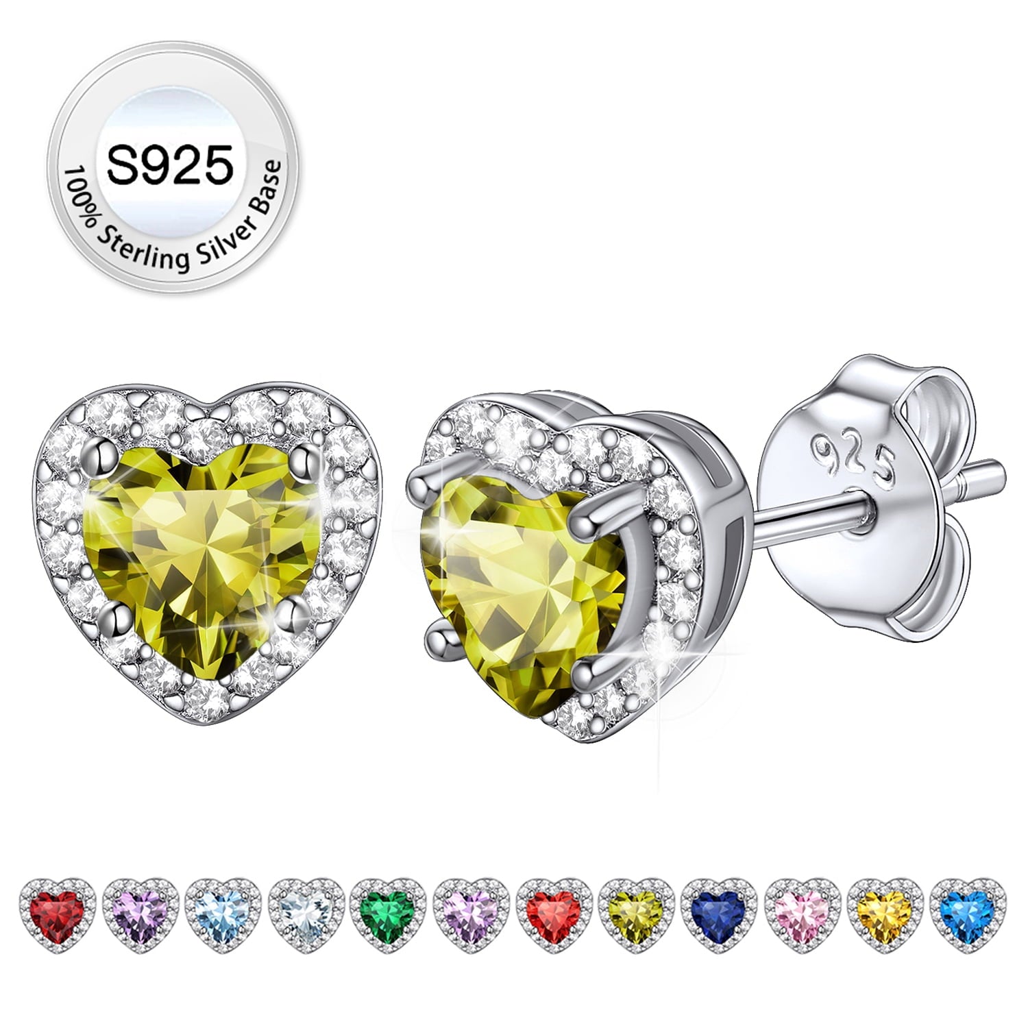 Stud Earrings for Women, 925 Sterling Heart Created Diamond Studs Earrings / Gifts - September