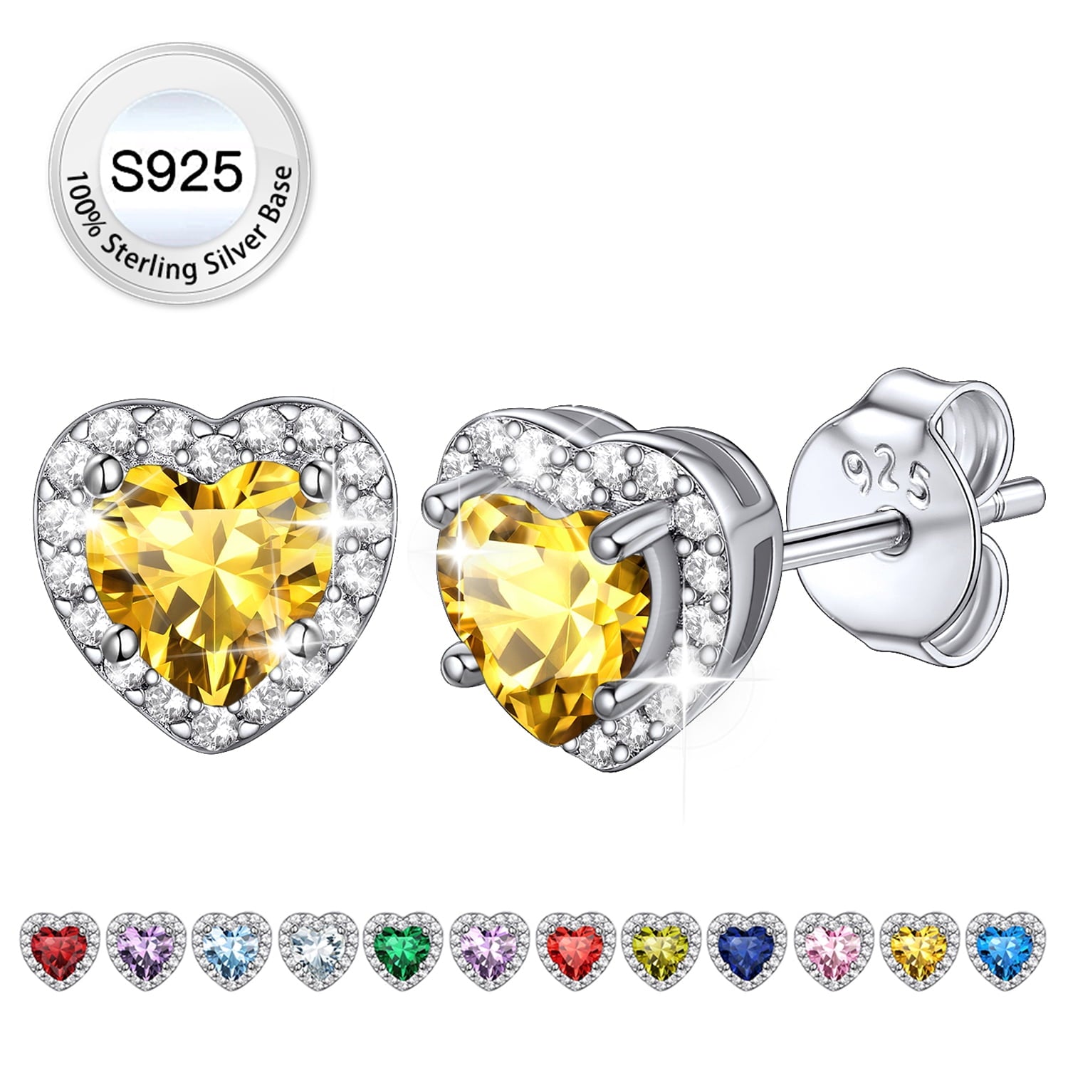 Stud Earrings for Women, 925 Sterling Heart Created Diamond Studs Earrings / Gifts - September
