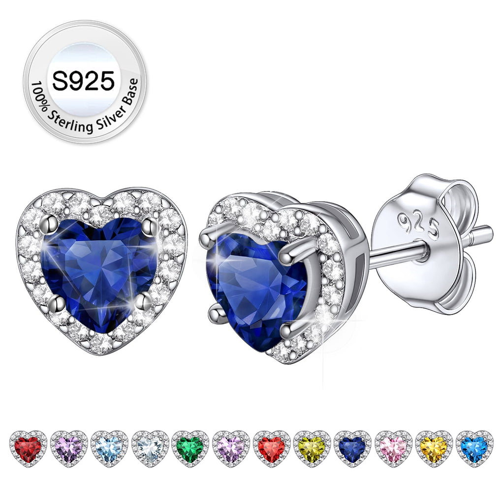 Stud Earrings for Women, 925 Sterling Heart Created Diamond Studs Earrings / Gifts - September