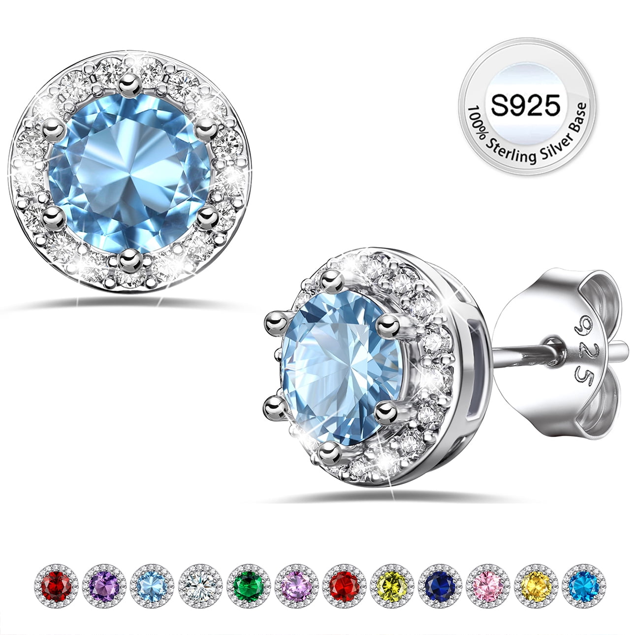 S925 Sterling Earrings Created Pink Tourmaline Stud Earrings October Round Jewelry Gifts for Valentines Day