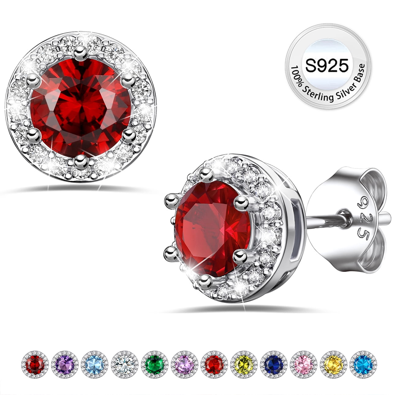 S925 Sterling Earrings Created Pink Tourmaline Stud Earrings October Round Jewelry Gifts for Valentines Day