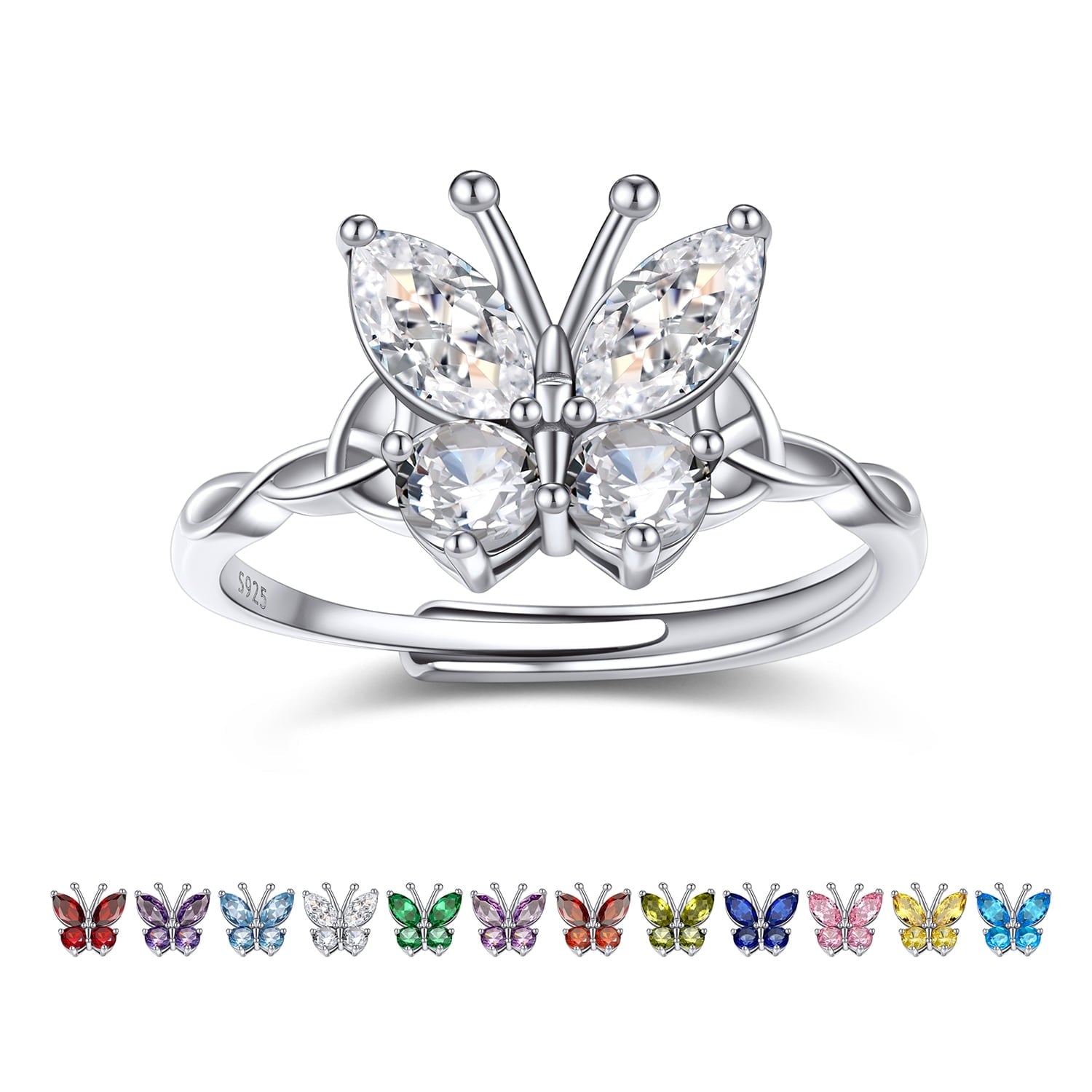 925 Sterling Butterfly Rings, July Ruby Adjustable Open Band Ring Jewelry Valentines Day