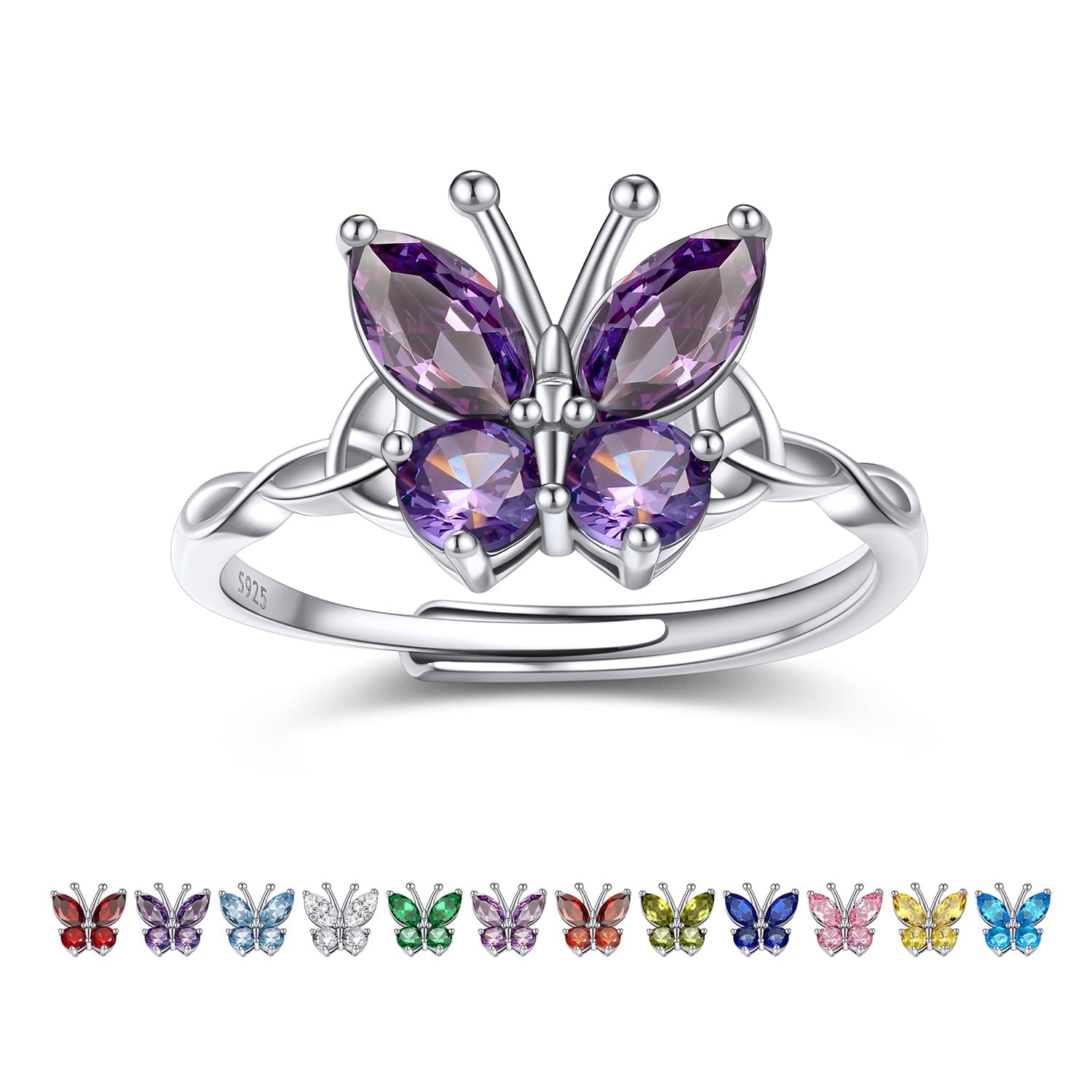925 Sterling Butterfly Rings, July Ruby Adjustable Open Band Ring Jewelry Valentines Day