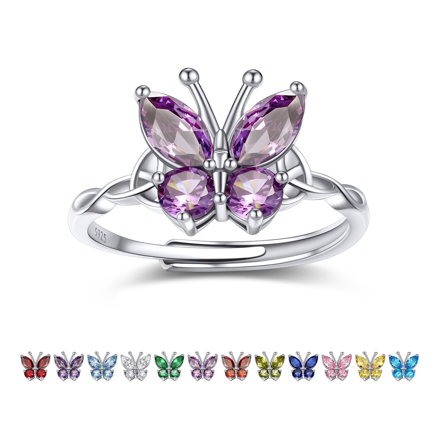 925 Sterling Butterfly Rings, July Ruby Adjustable Open Band Ring Jewelry Valentines Day