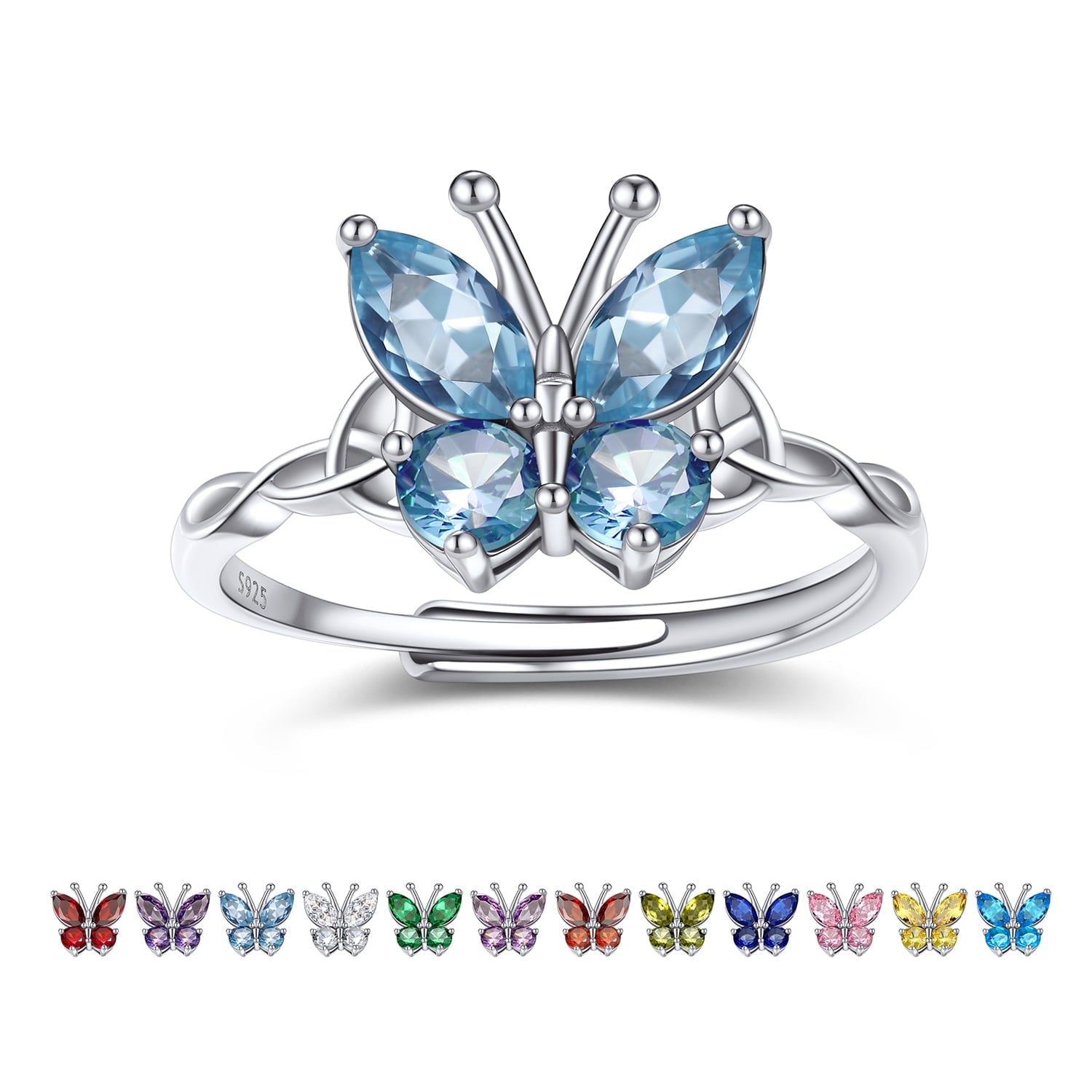 925 Sterling Butterfly Rings, July Ruby Adjustable Open Band Ring Jewelry Valentines Day