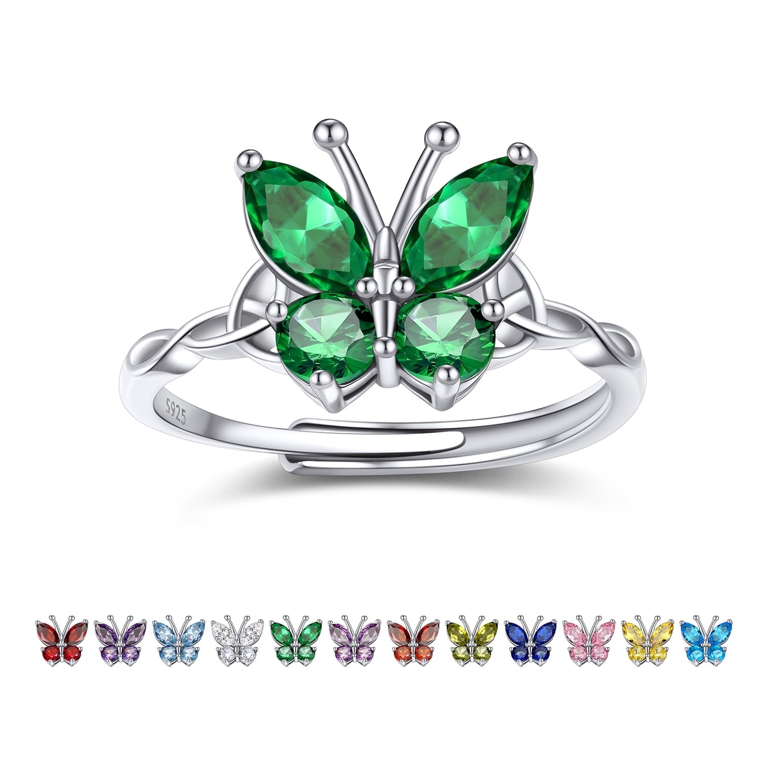 925 Sterling Butterfly Rings, July Ruby Adjustable Open Band Ring Jewelry Valentines Day
