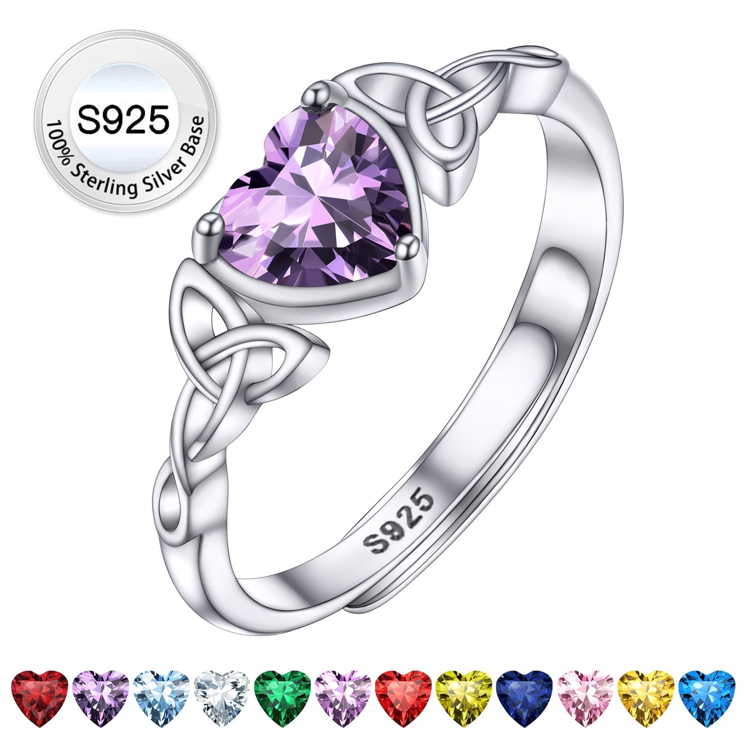 Infinity Celtic Knot Rings for Women 925 Sterling Heart Rings October Pink Tourmaline Rings for Mom Daughter Wife Girlfriend