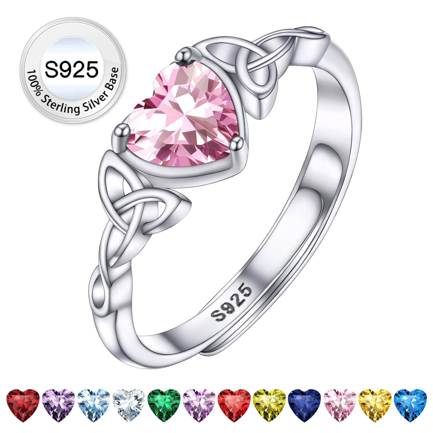 Infinity Celtic Knot Rings for Women 925 Sterling Heart Rings October Pink Tourmaline Rings for Mom Daughter Wife Girlfriend